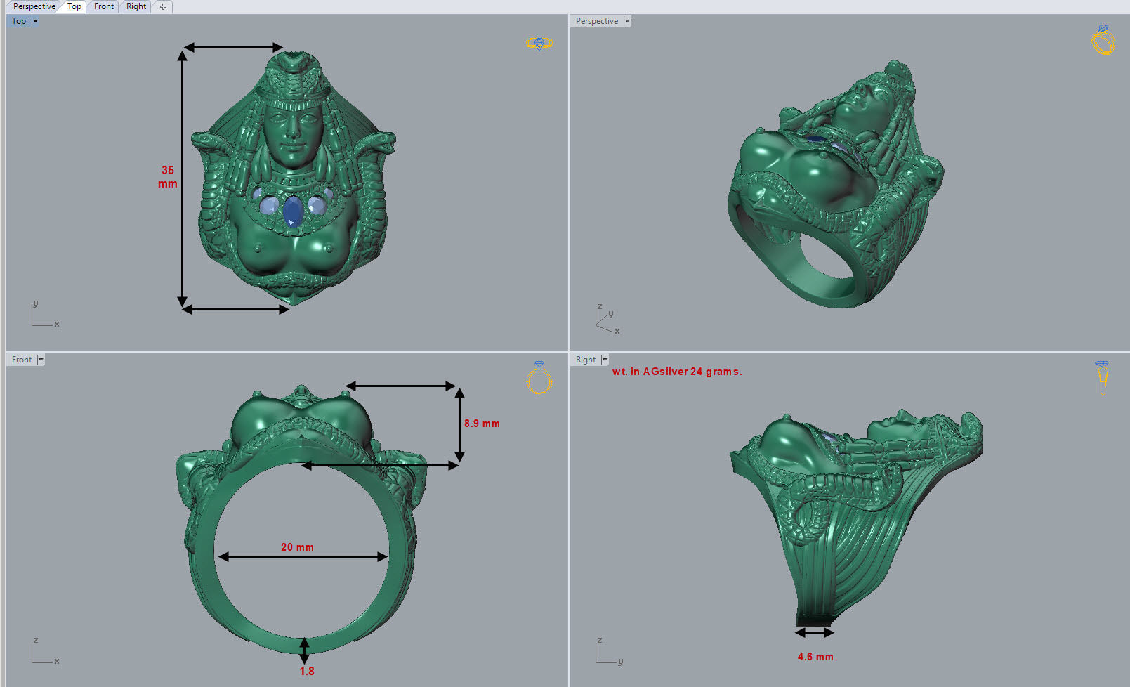 Medusa snake ring 3D print model_6