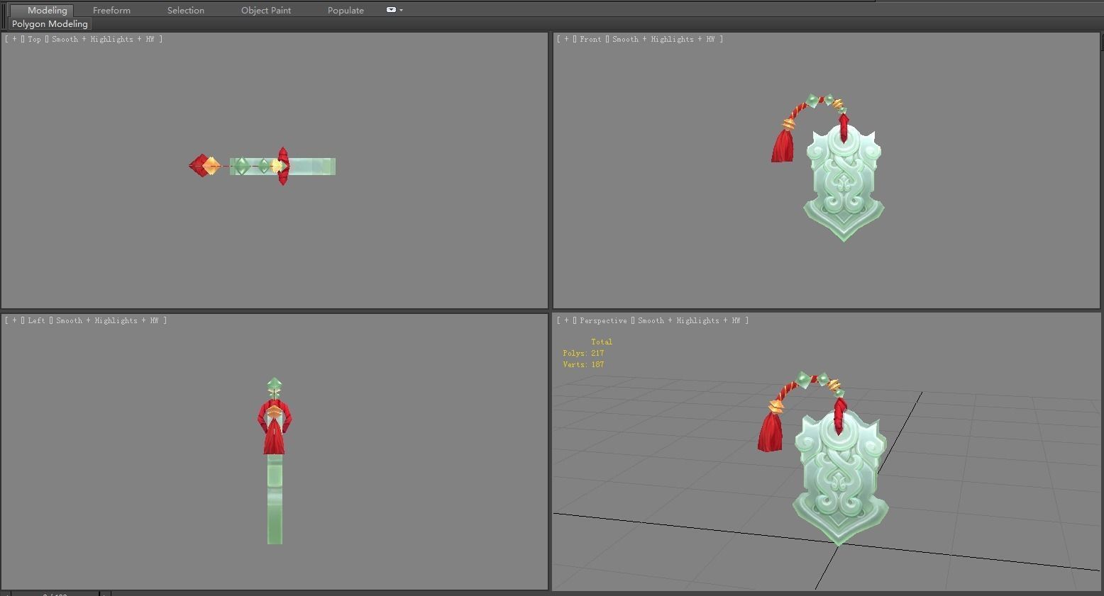 Cartoon chinese jade pendant Low-poly 3D model_3