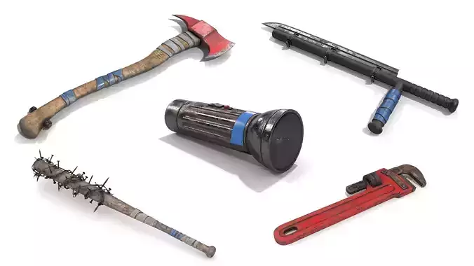Survival Equipment and Weapons Set 1 3D Model Collection