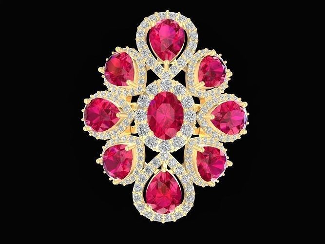 Elegant Cluster Pear Cut Gemstone Diamond Ring For Women 736