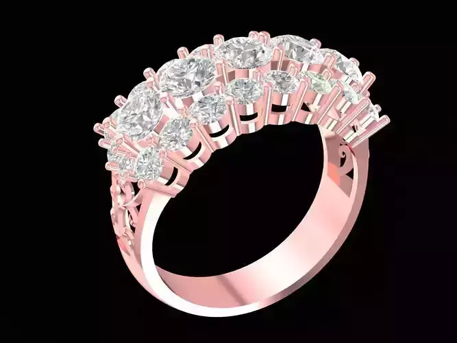 Multi Row Baguette and Round Diamond Ring 3D Model 737 3D print model