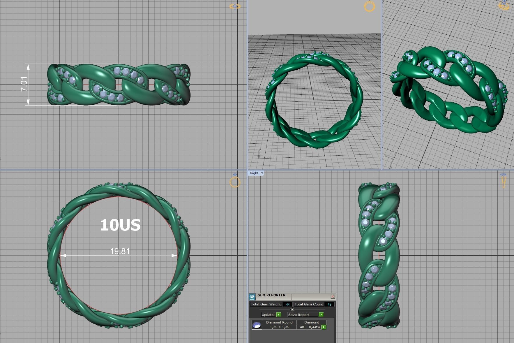 DIAMOND Cuban Link Heavy Chain Ring 7mm Wide 10US Size 3dmodel 3D print model_6