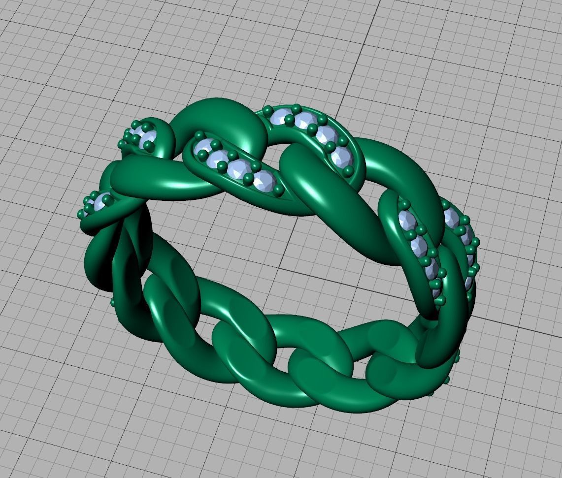 DIAMOND Cuban Link Heavy Chain Ring 7mm Wide 10US Size 3dmodel 3D print model_12