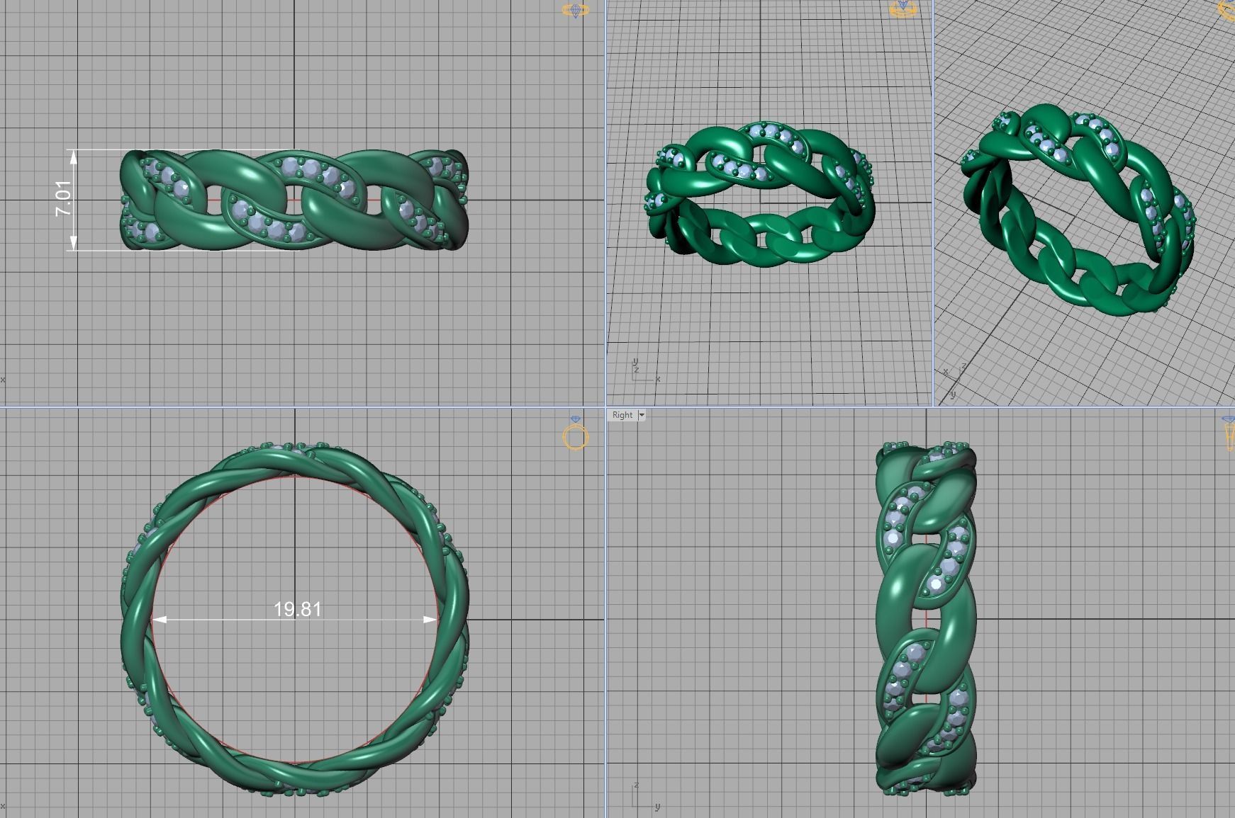 DIAMOND Cuban Link Heavy Chain Ring 7mm Wide 10US Size 3dmodel 3D print model_7