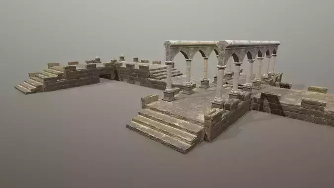 Altar Set wooden block Low-poly 3D model