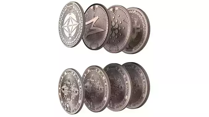 3d crypto coins Bitcoin Ethereum Monero Cardano 3D model