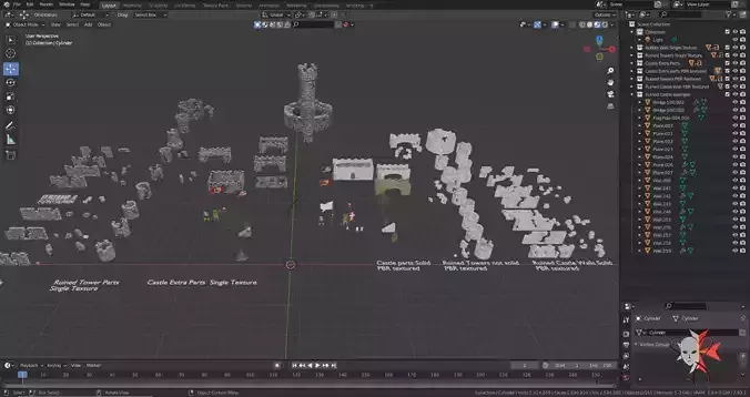 Ruined Castle Kitbash Set 153 parts 3D model
