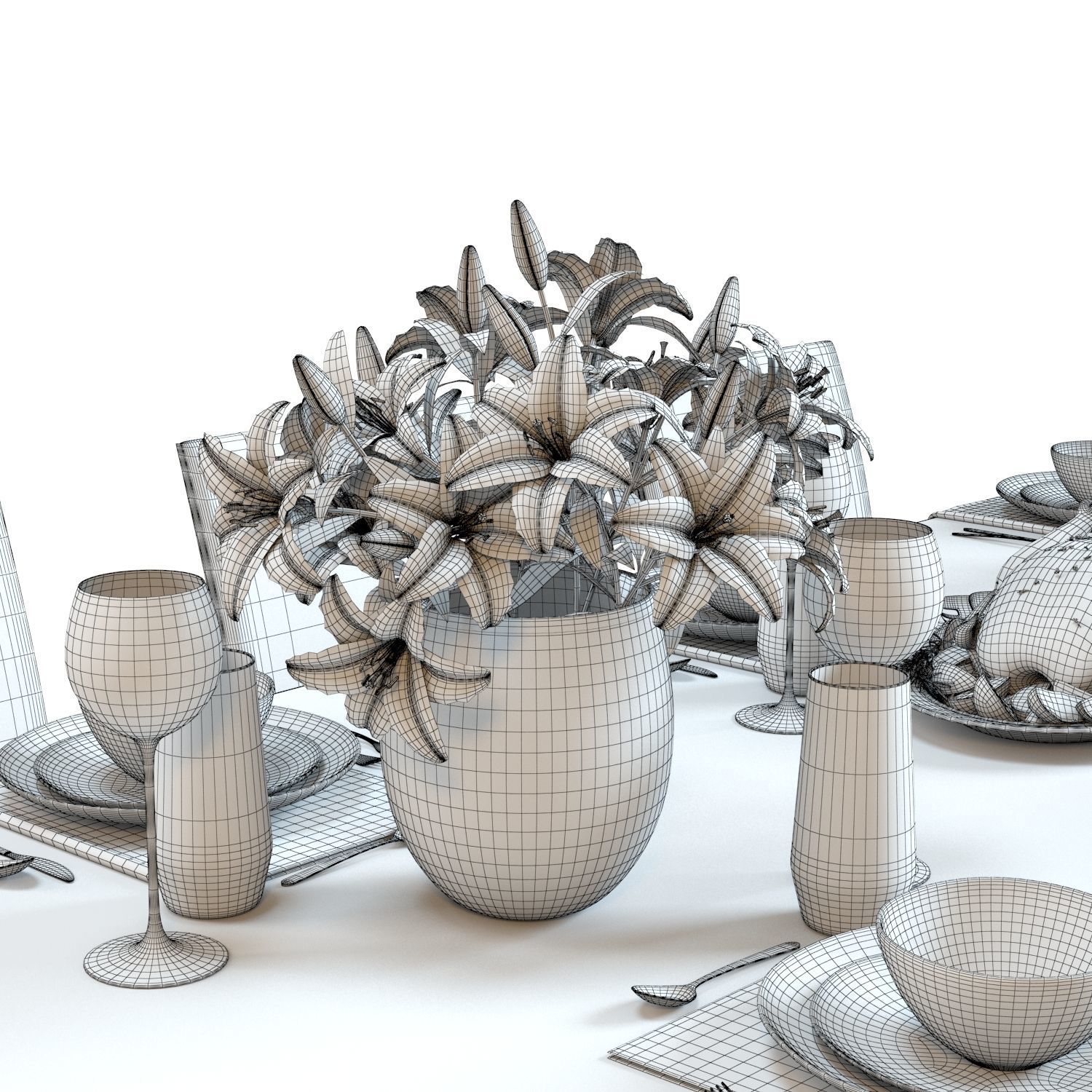 Table Set 01 - Crate and Barrel - Lilies - Roasted Chicken 3D model_6