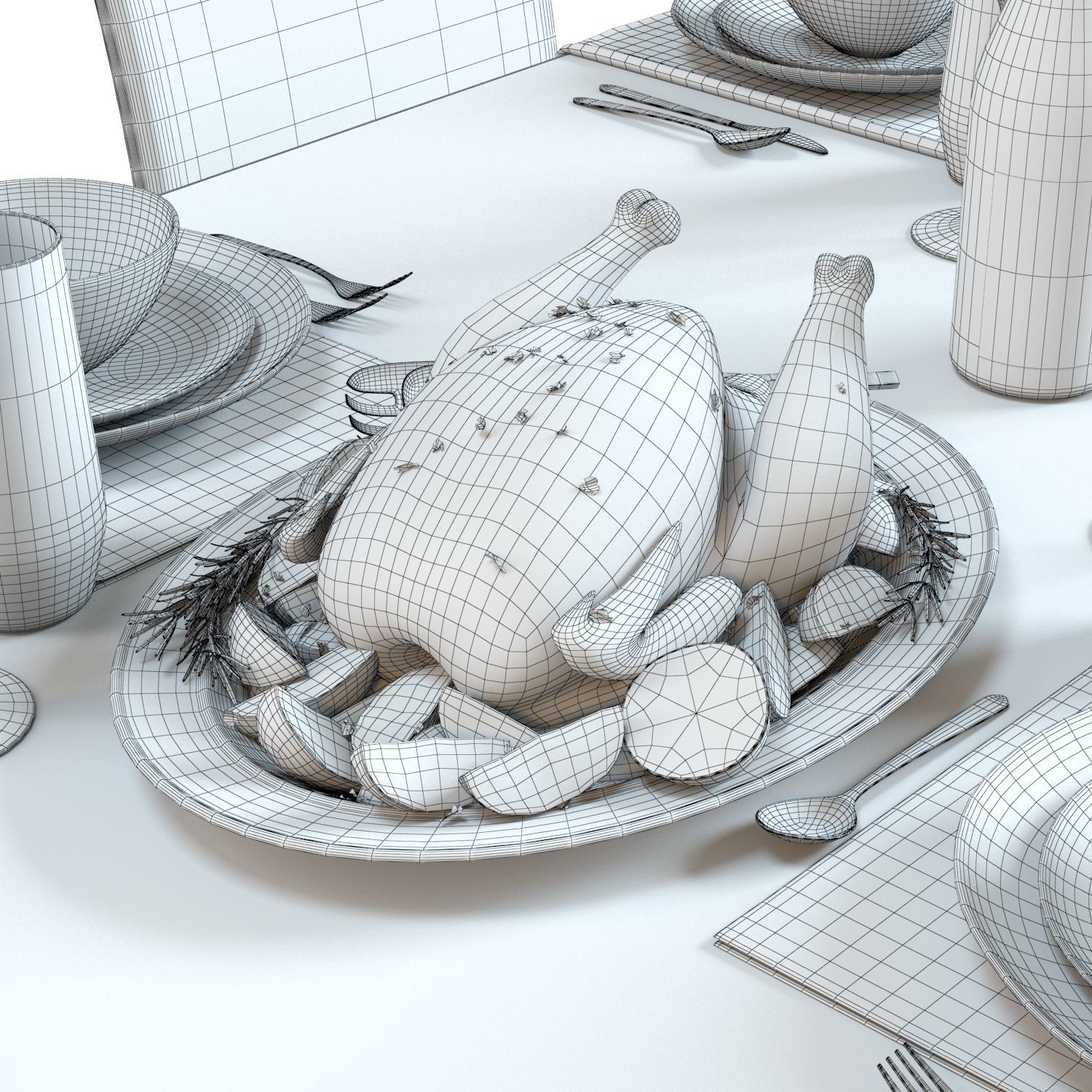 Table Set 01 - Crate and Barrel - Lilies - Roasted Chicken 3D model_8