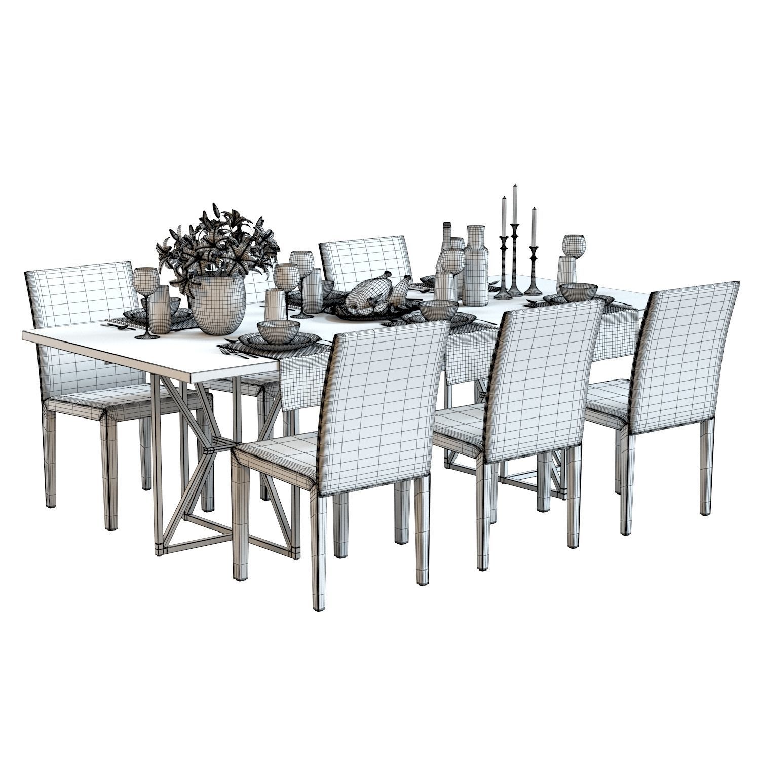 Table Set 01 - Crate and Barrel - Lilies - Roasted Chicken 3D model_4