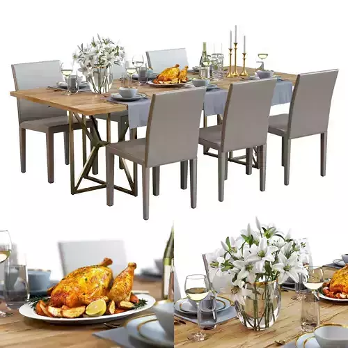 Table Set 01 - Crate and Barrel - Lilies - Roasted Chicken