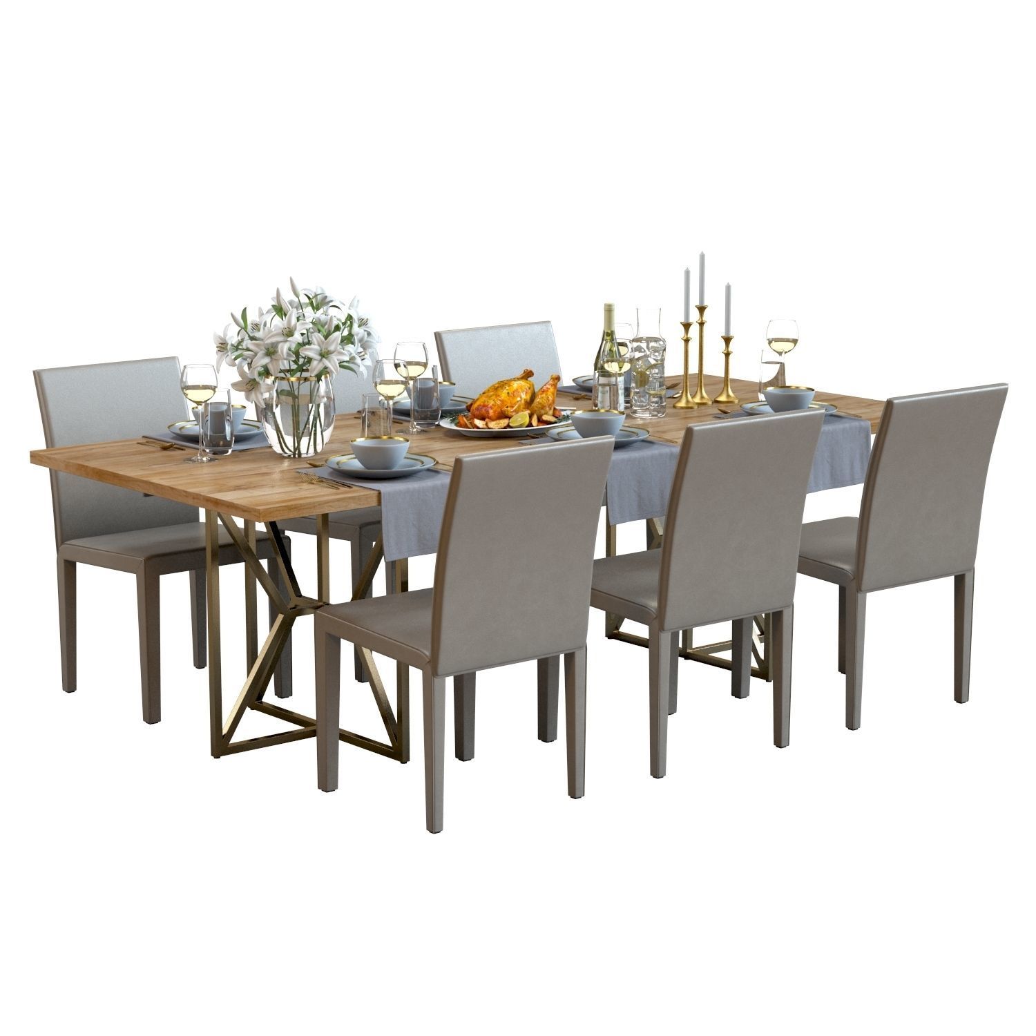 Table Set 01 - Crate and Barrel - Lilies - Roasted Chicken 3D model_3
