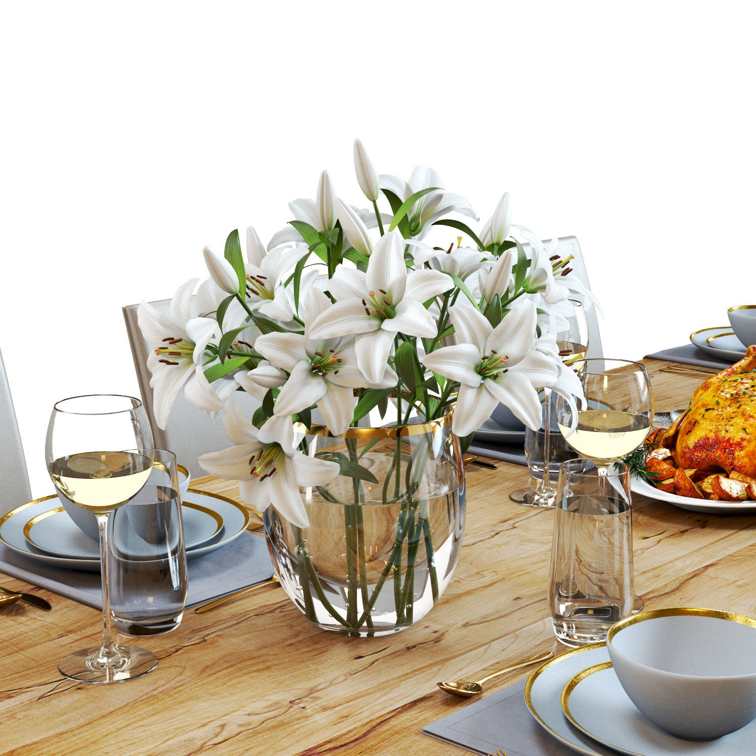 Table Set 01 - Crate and Barrel - Lilies - Roasted Chicken 3D model_5