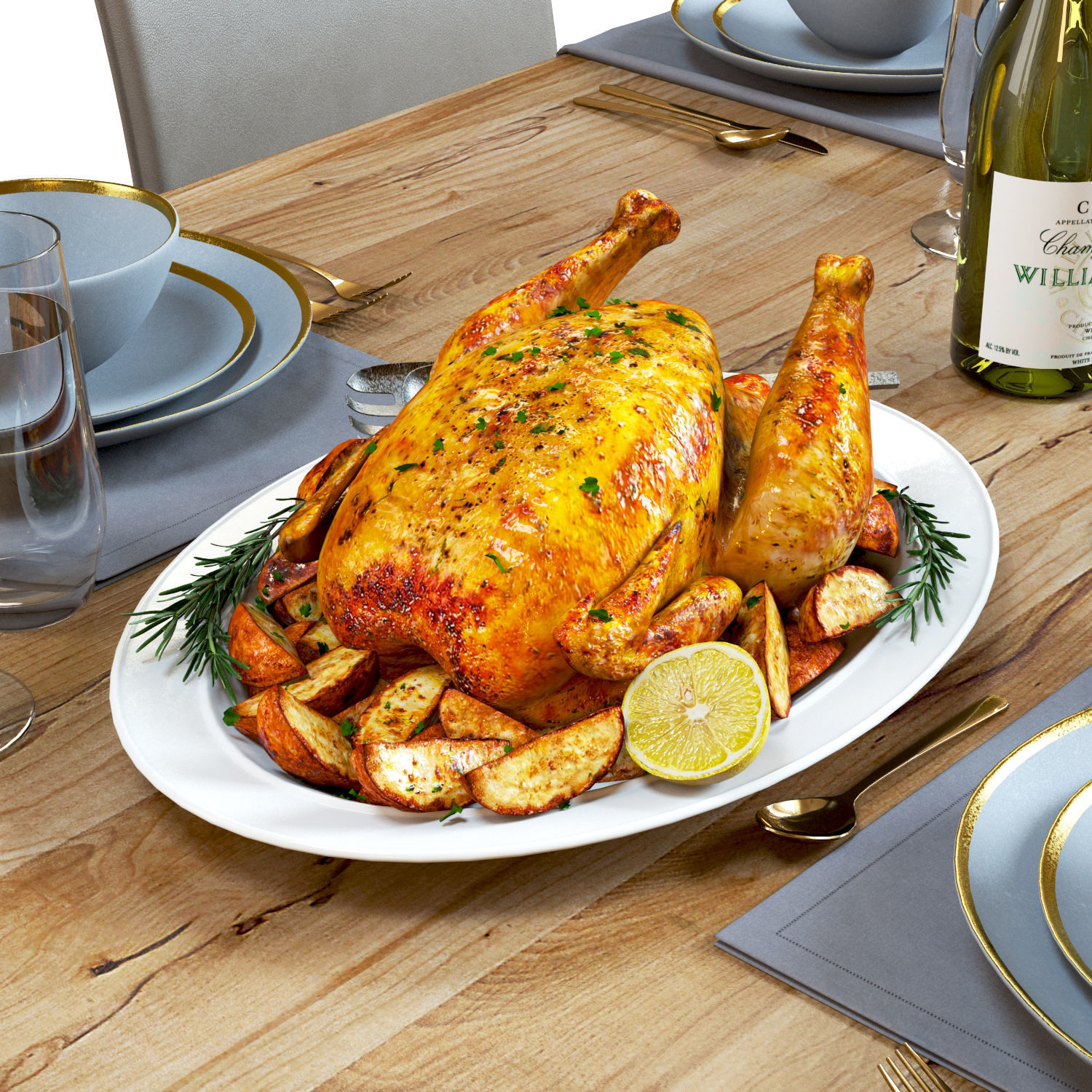 Table Set 01 - Crate and Barrel - Lilies - Roasted Chicken 3D model_7