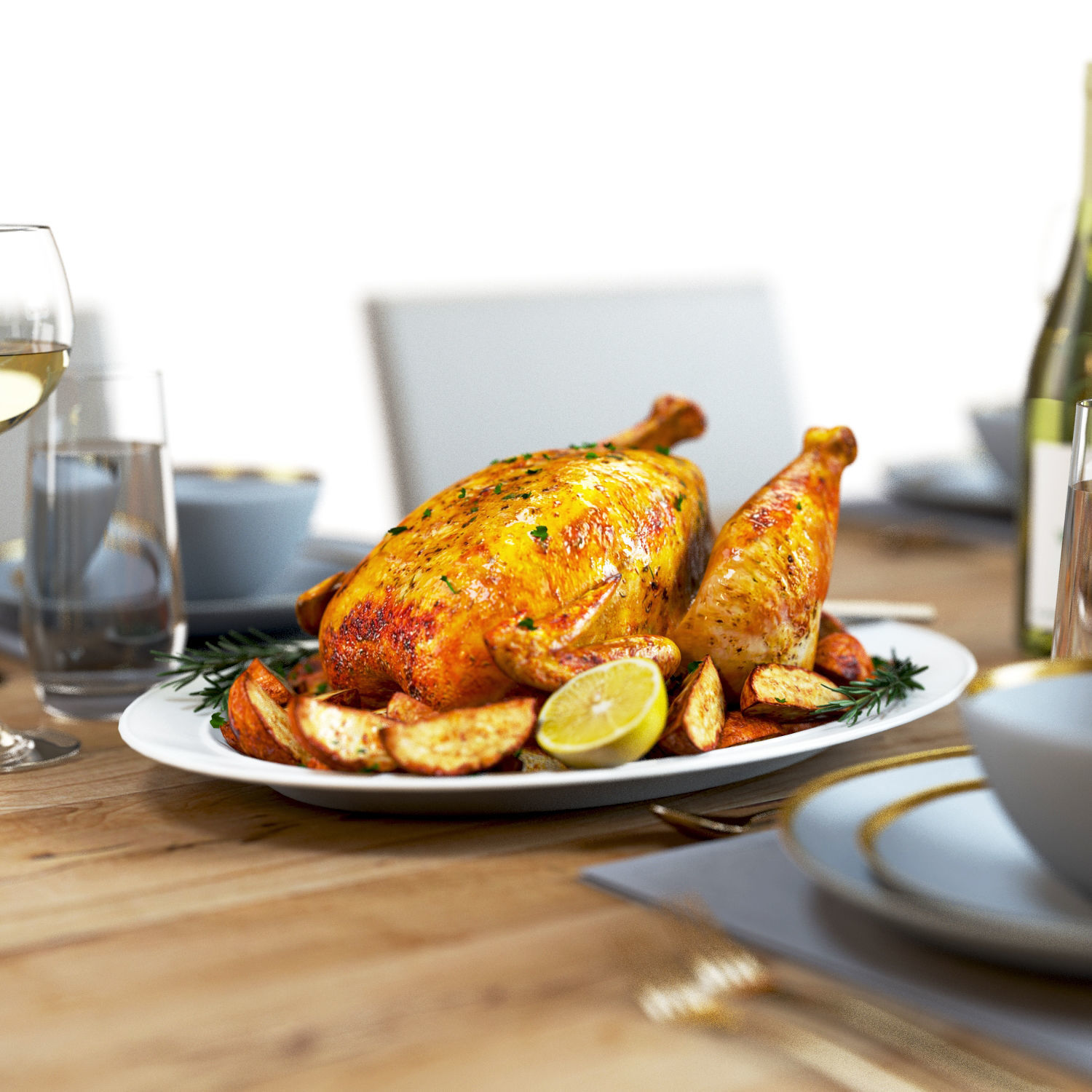 Table Set 01 - Crate and Barrel - Lilies - Roasted Chicken 3D model_11