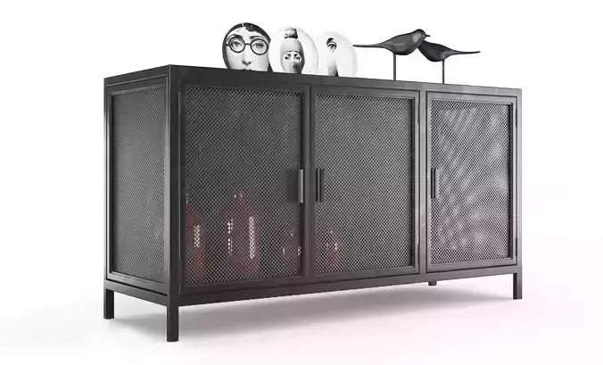 Lattice Door Sideboard with decor 3D model