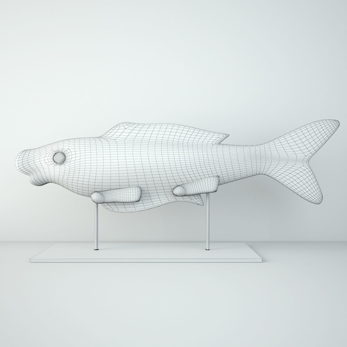 Hand-Carved Painted Fish Figurine 3D model_2