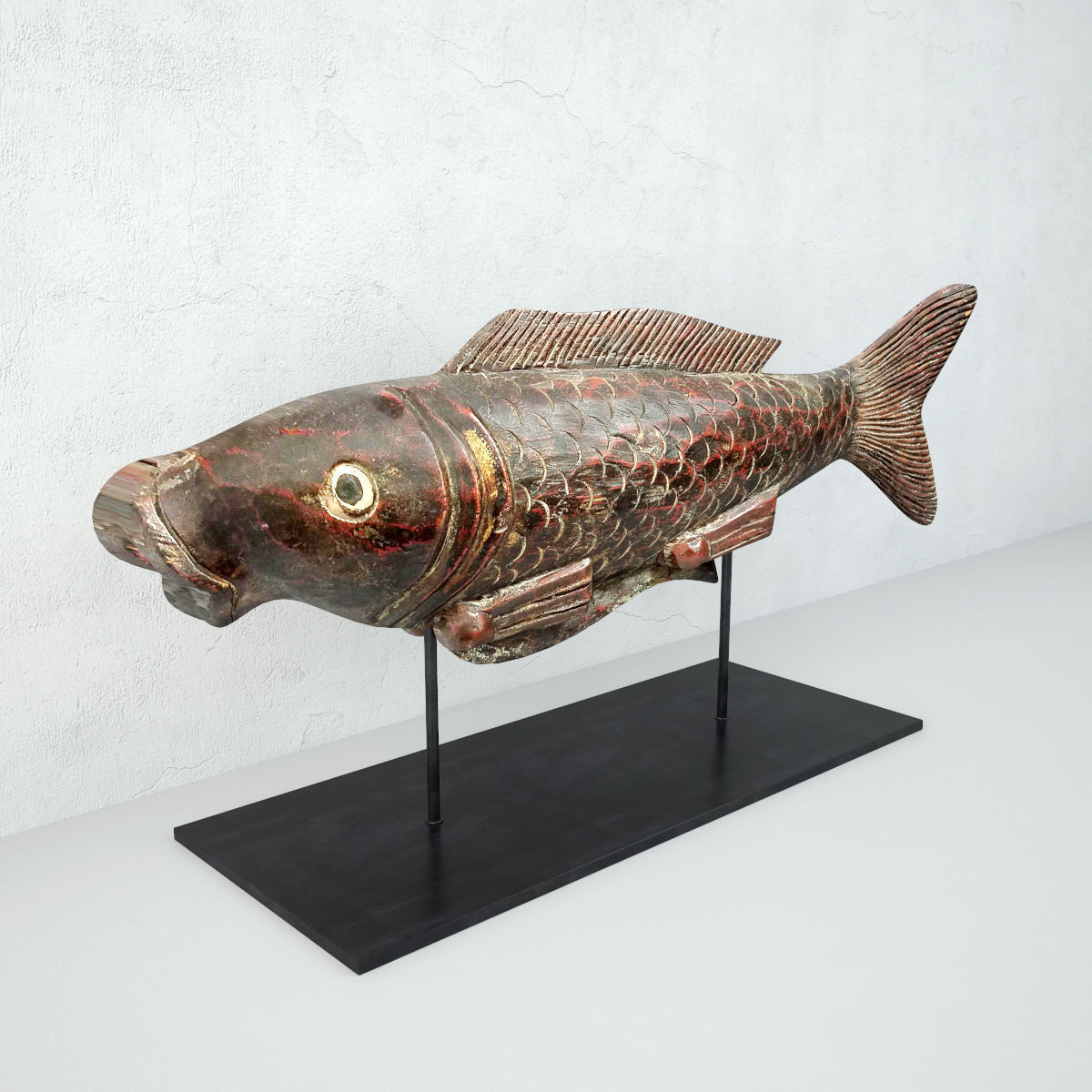 Hand-Carved Painted Fish Figurine 3D model_3
