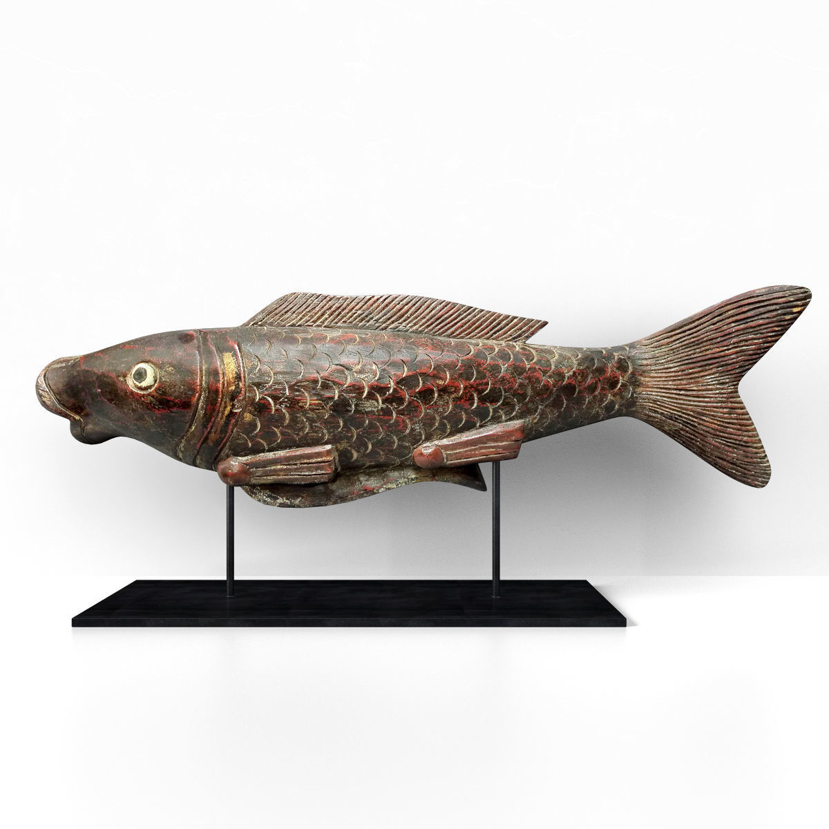 Hand-Carved Painted Fish Figurine 3D model_1