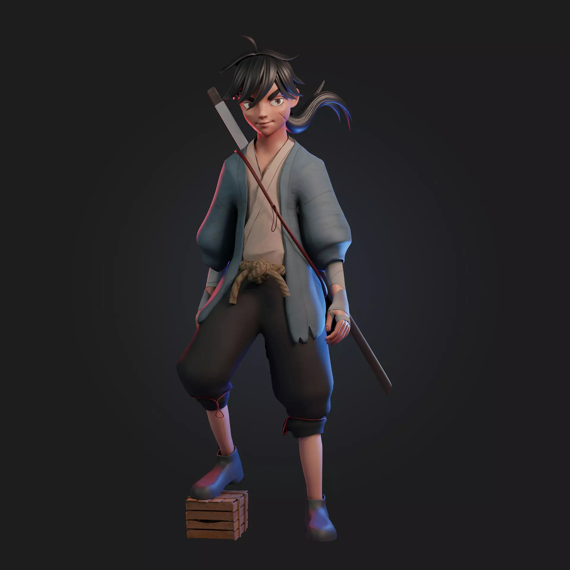 A Yan statue of samurai holding sword Free 3D model