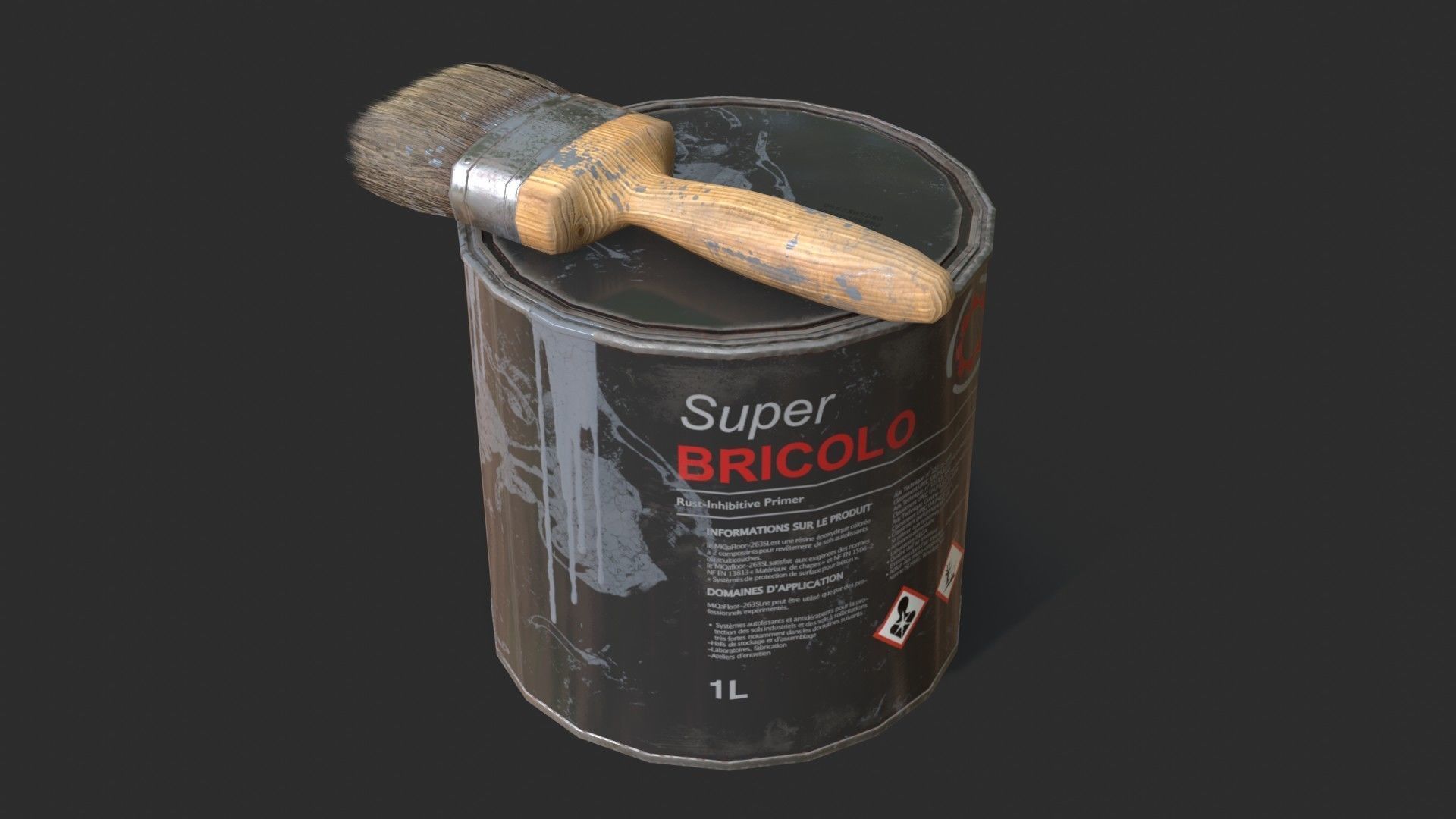 Paint Bucket and Paint Brush Low-poly 3D model_2
