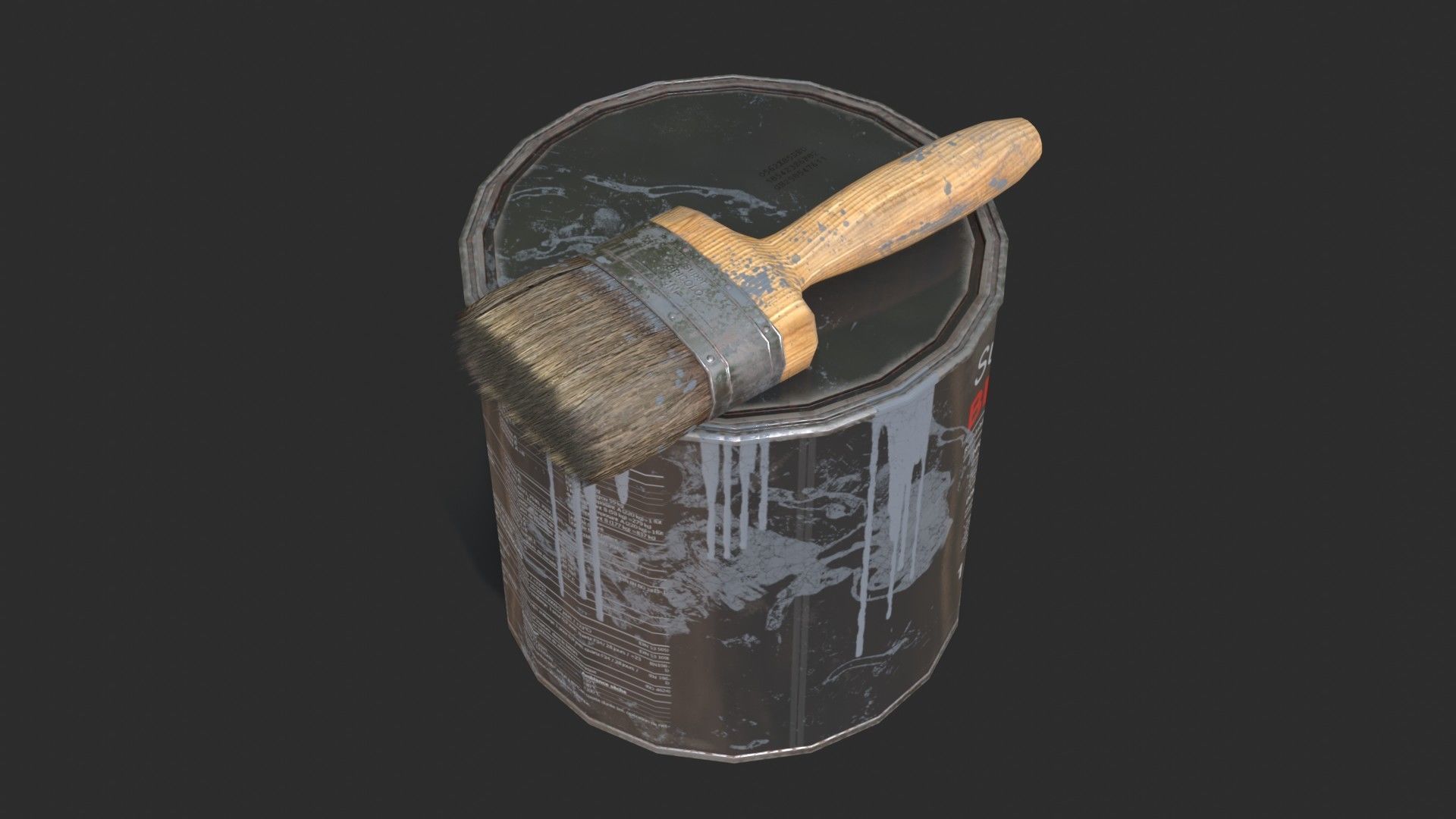 Paint Bucket and Paint Brush Low-poly 3D model_3