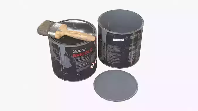 Paint Bucket and Paint Brush Low-poly 3D model