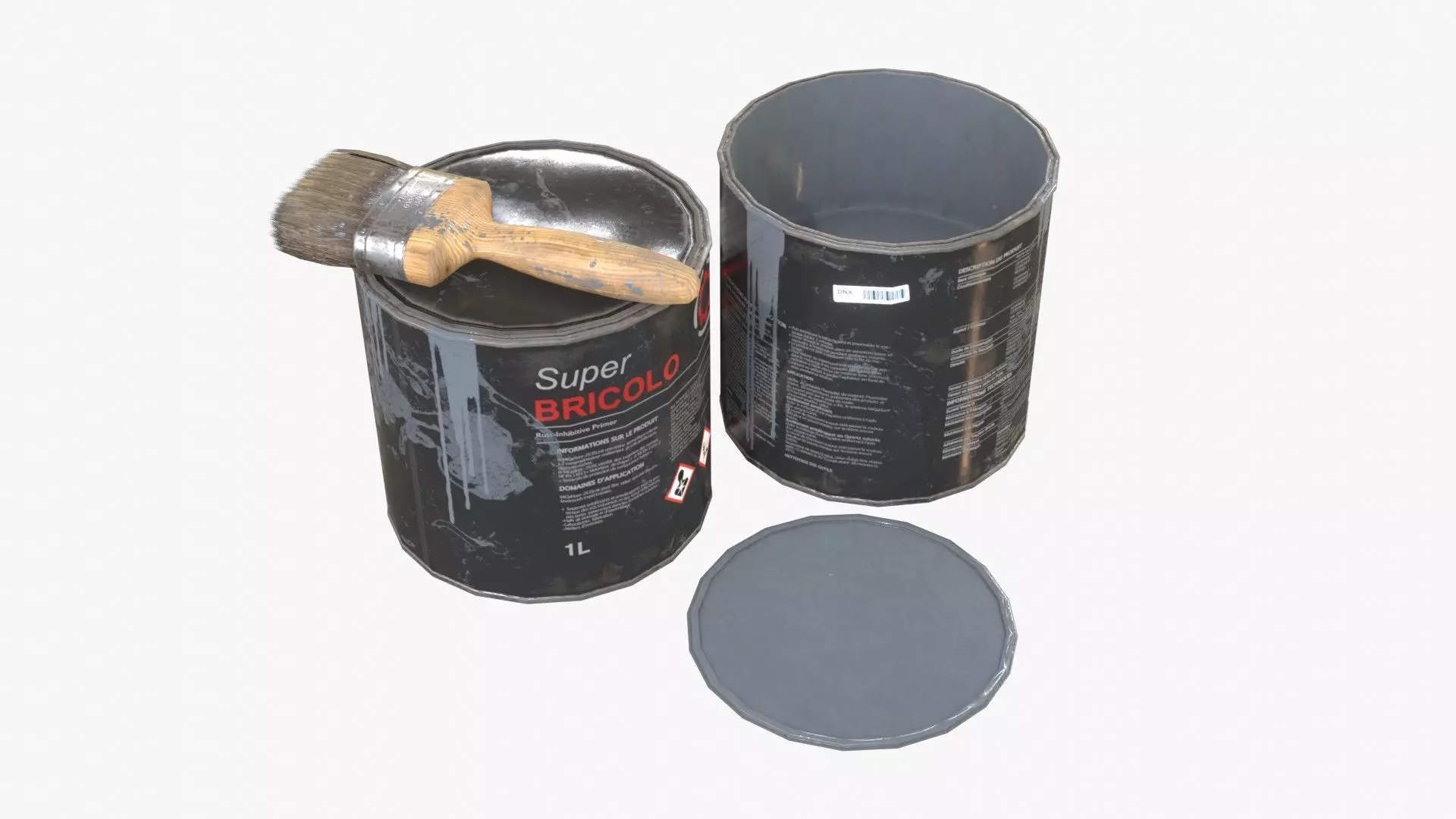 Paint Bucket and Paint Brush Low-poly 3D model_0