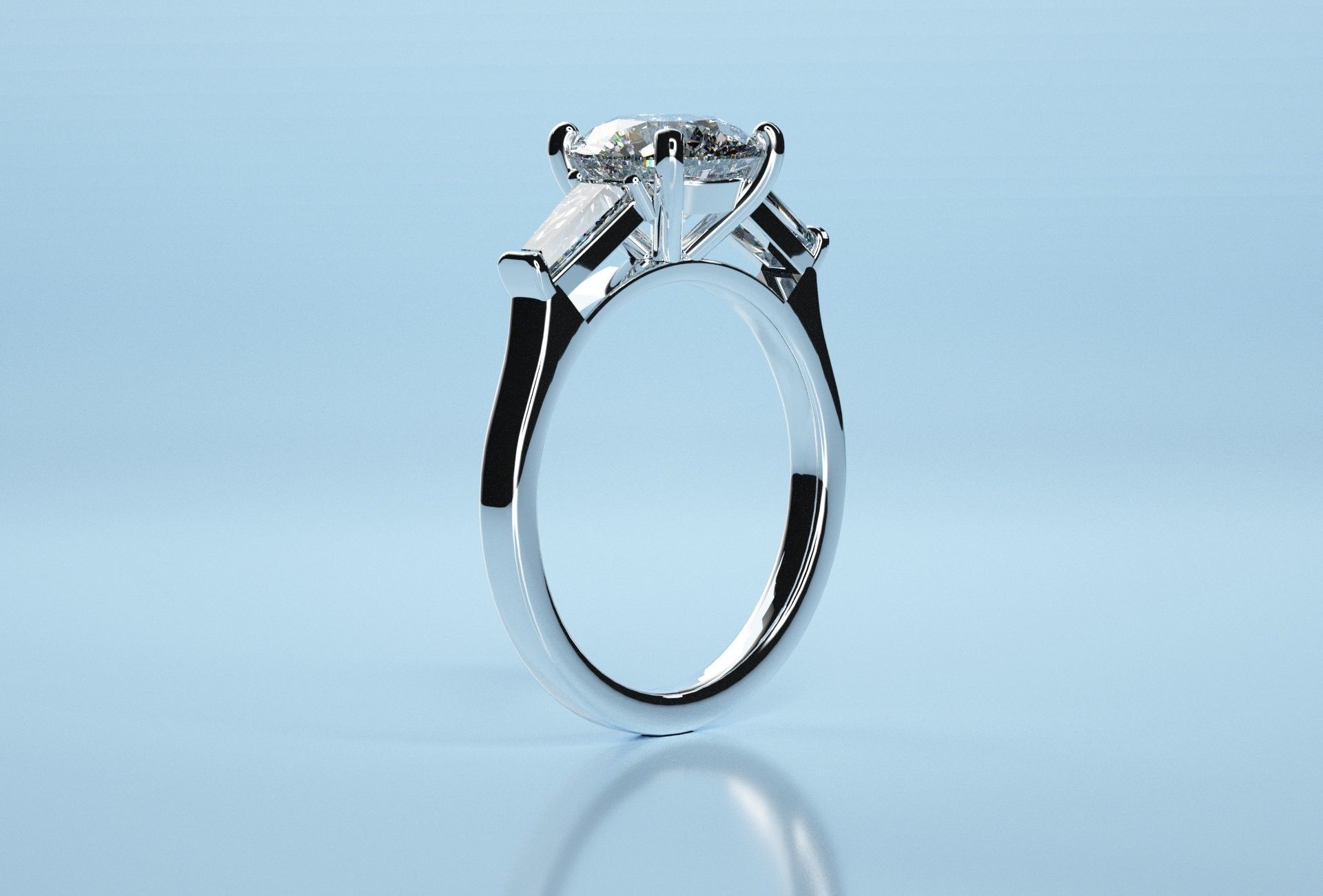 Circle Three Stone Baguette Ring 3D print model_8