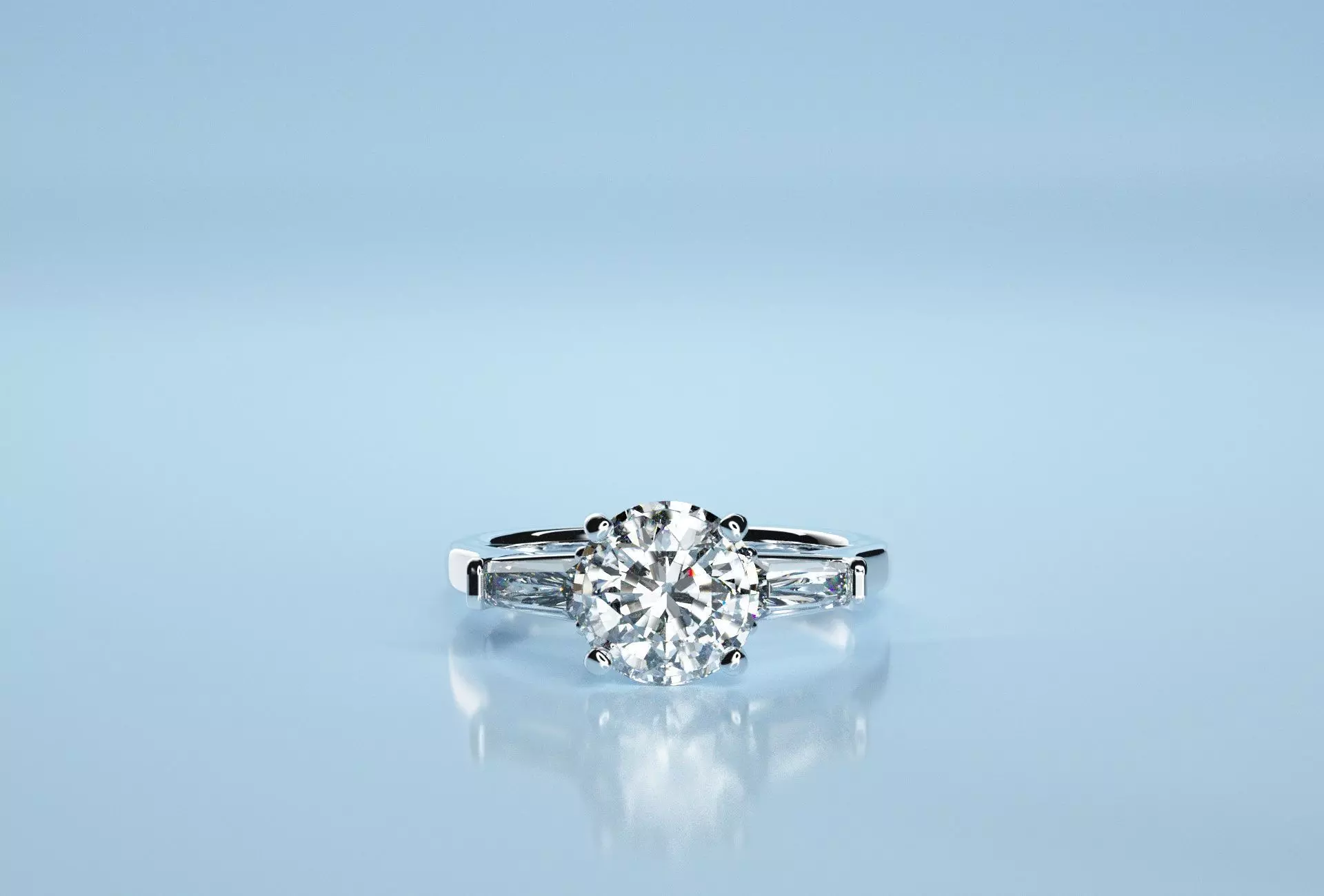 Circle Three Stone Baguette Ring 3D print model_0