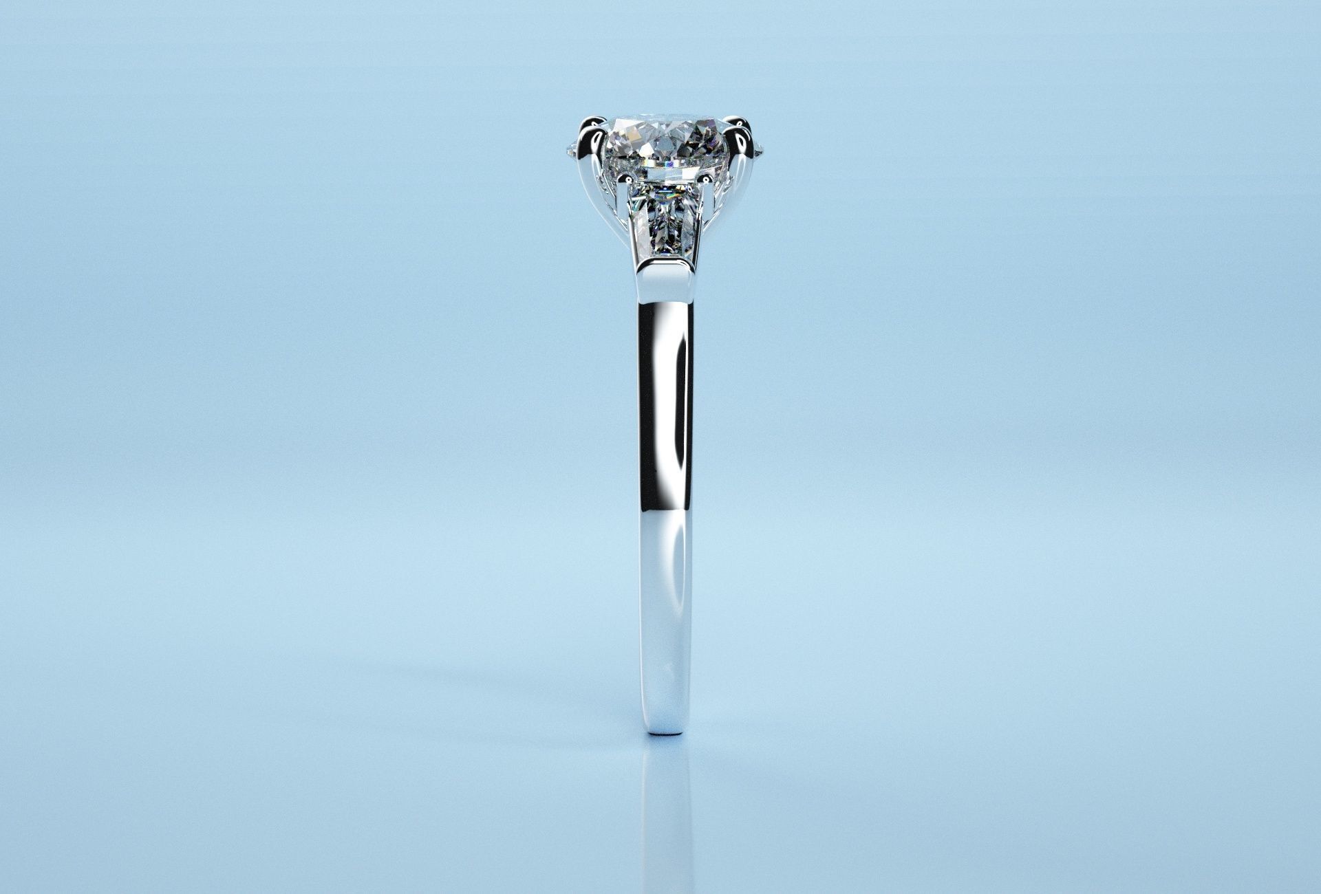 Circle Three Stone Baguette Ring 3D print model_5