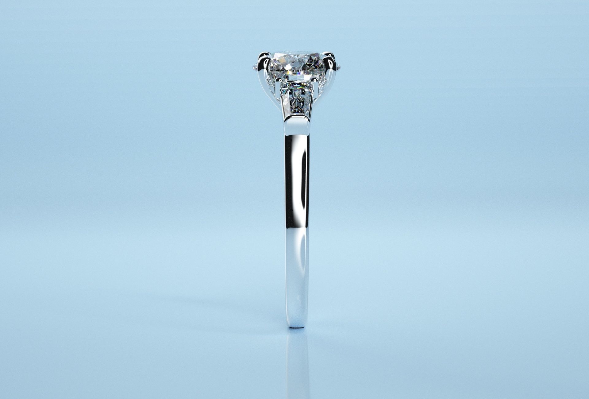 Circle Three Stone Baguette Ring 3D print model_7