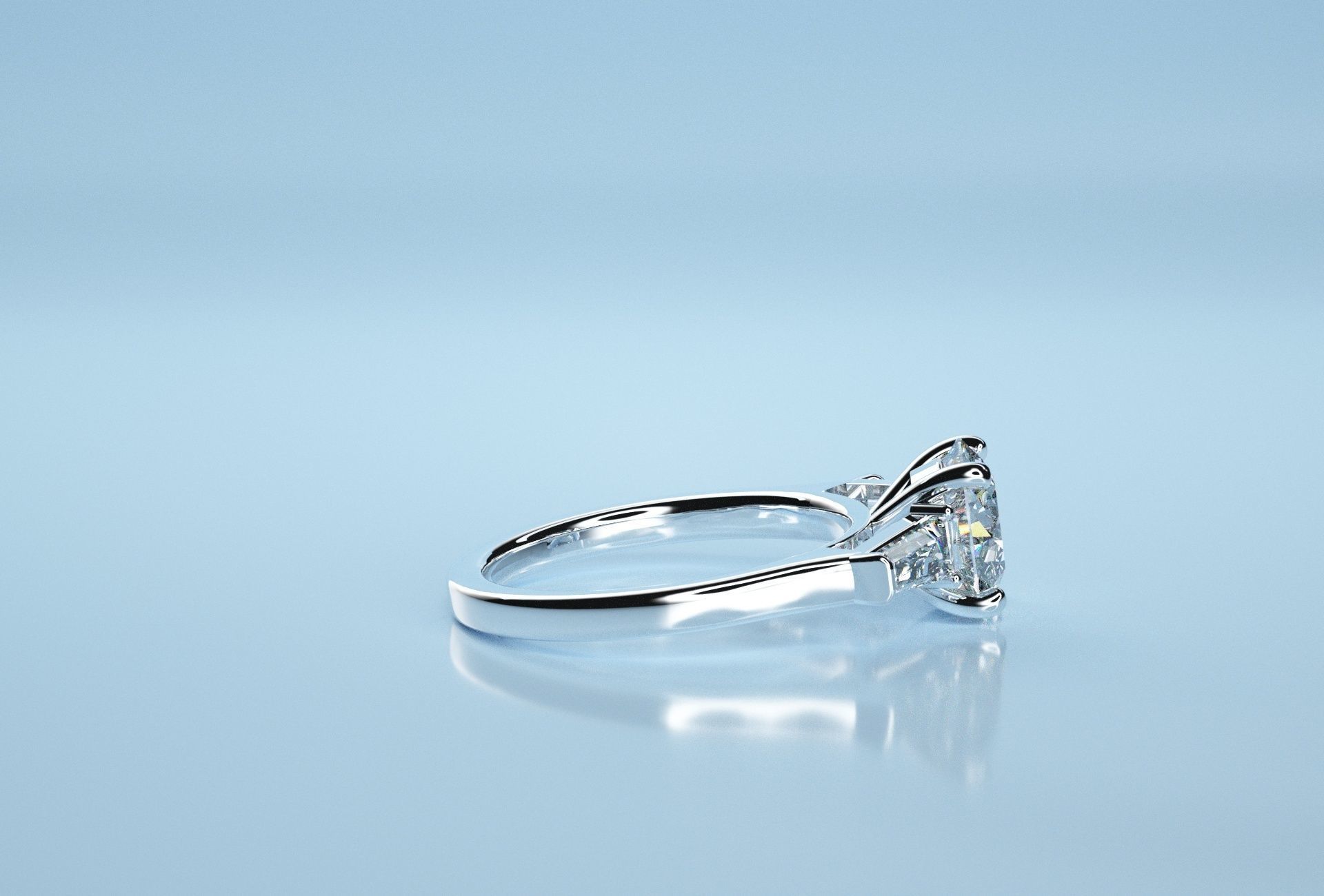 Circle Three Stone Baguette Ring 3D print model_3