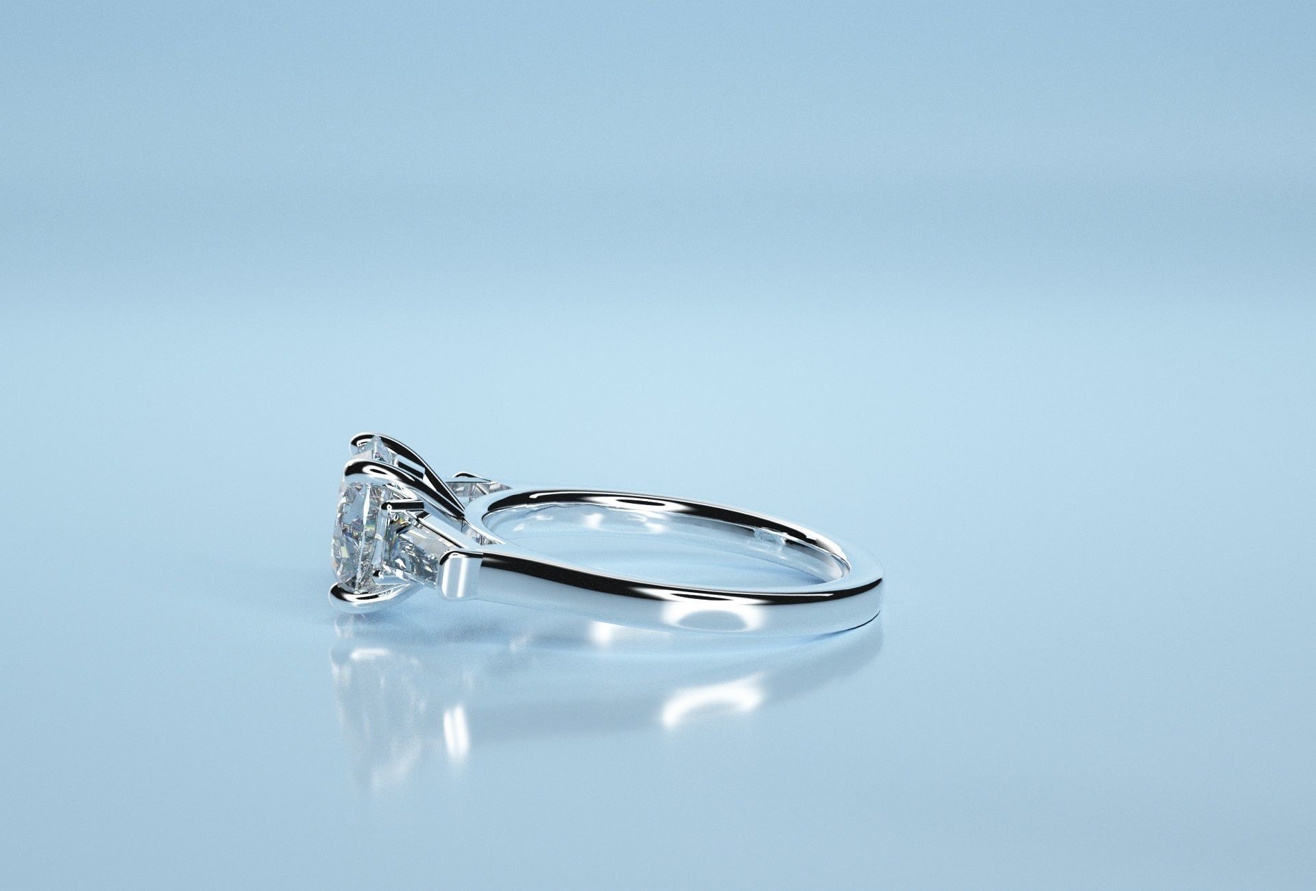 Circle Three Stone Baguette Ring 3D print model_1