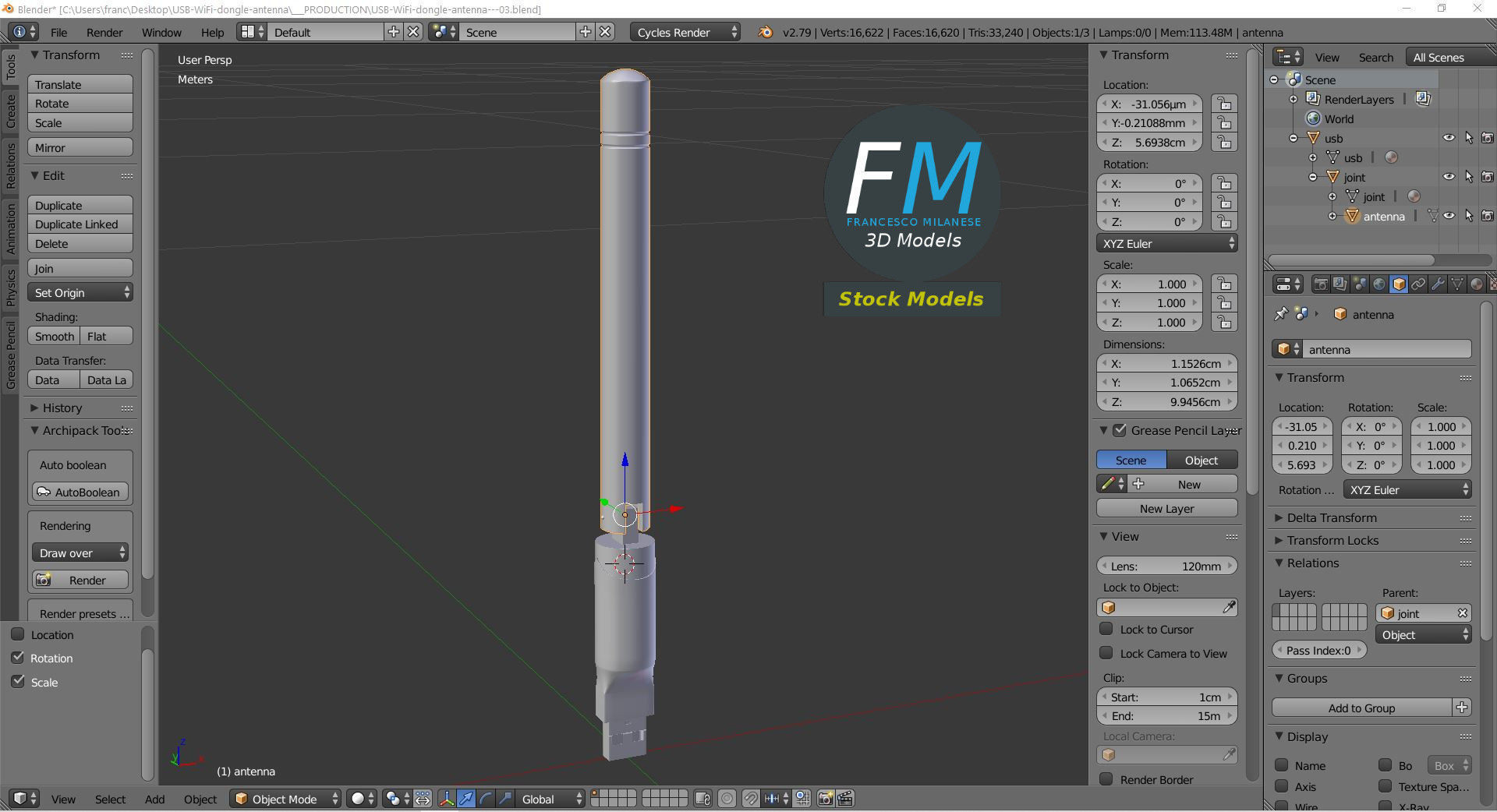 USB WiFi dongle antenna 3D model_9
