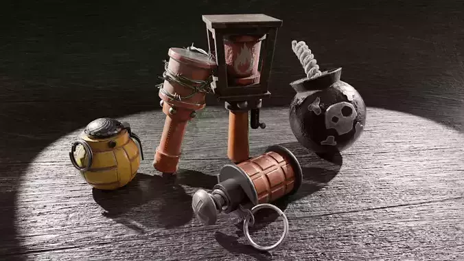 Set of grenades Low-poly 3D model