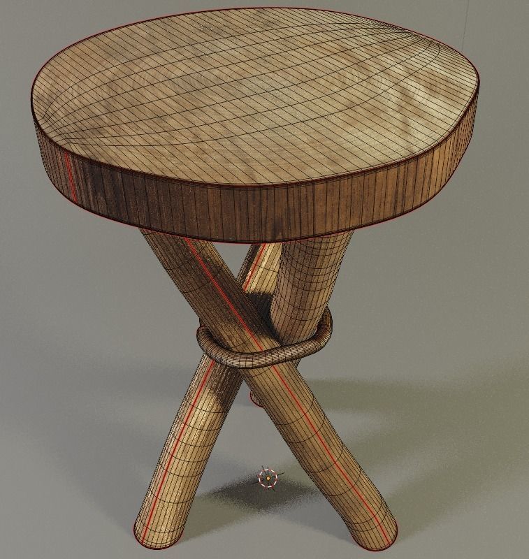 wooden stool 3D model_8