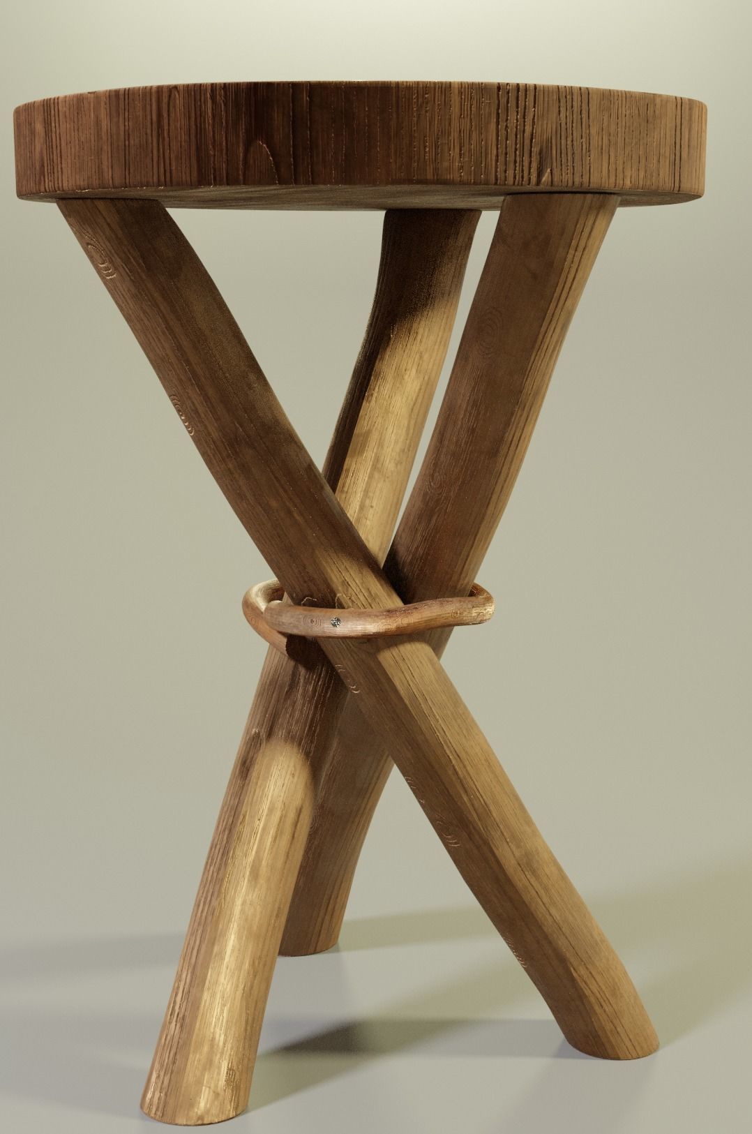 wooden stool 3D model_2