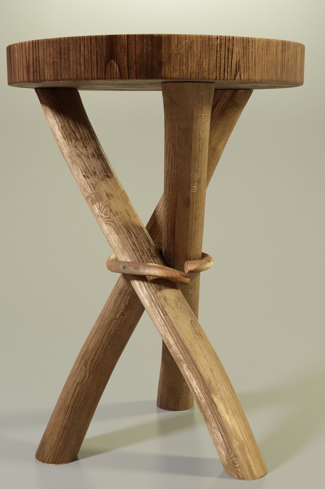 wooden stool 3D model_3