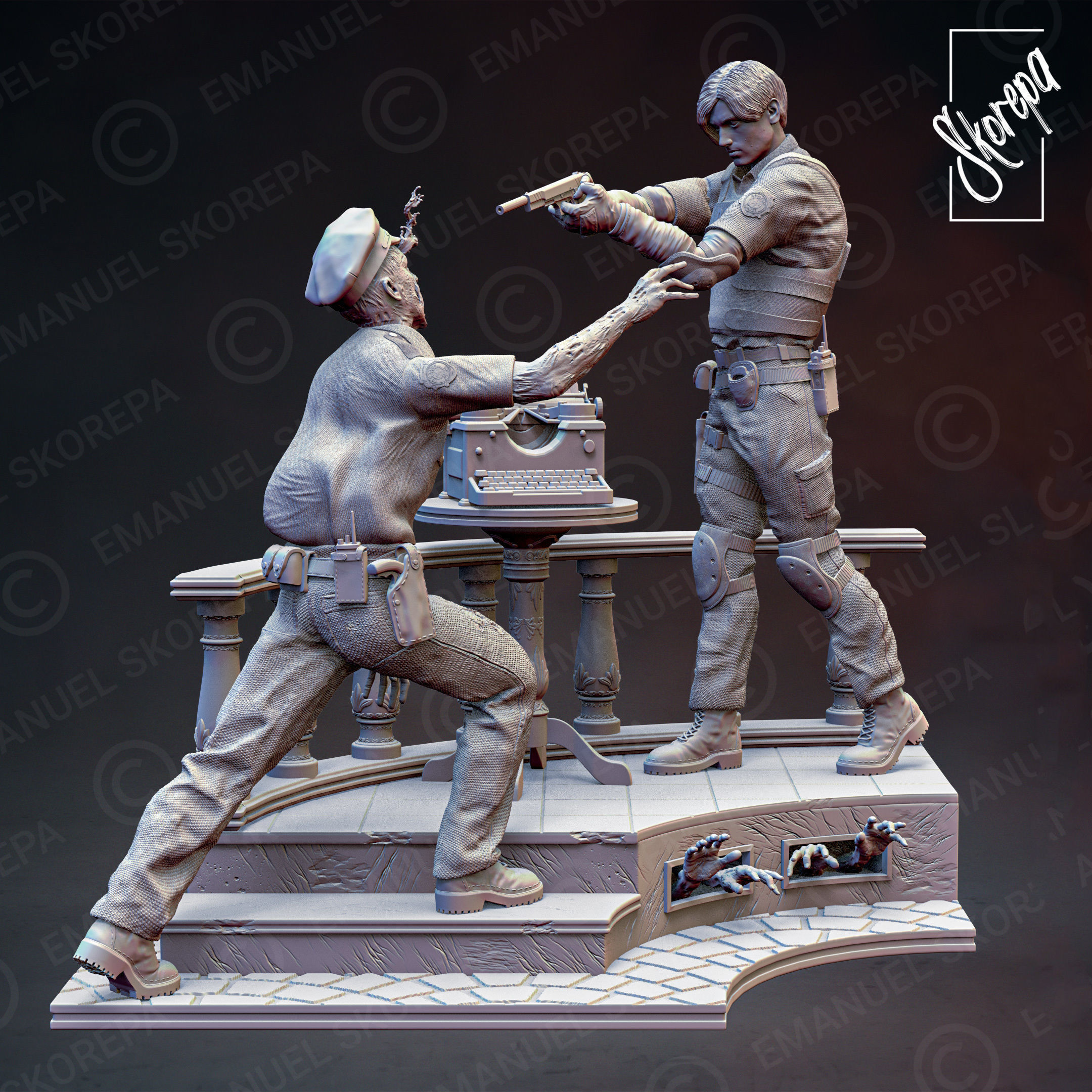 LEON KENNEDY RE2 DIORAM  3D print model_2