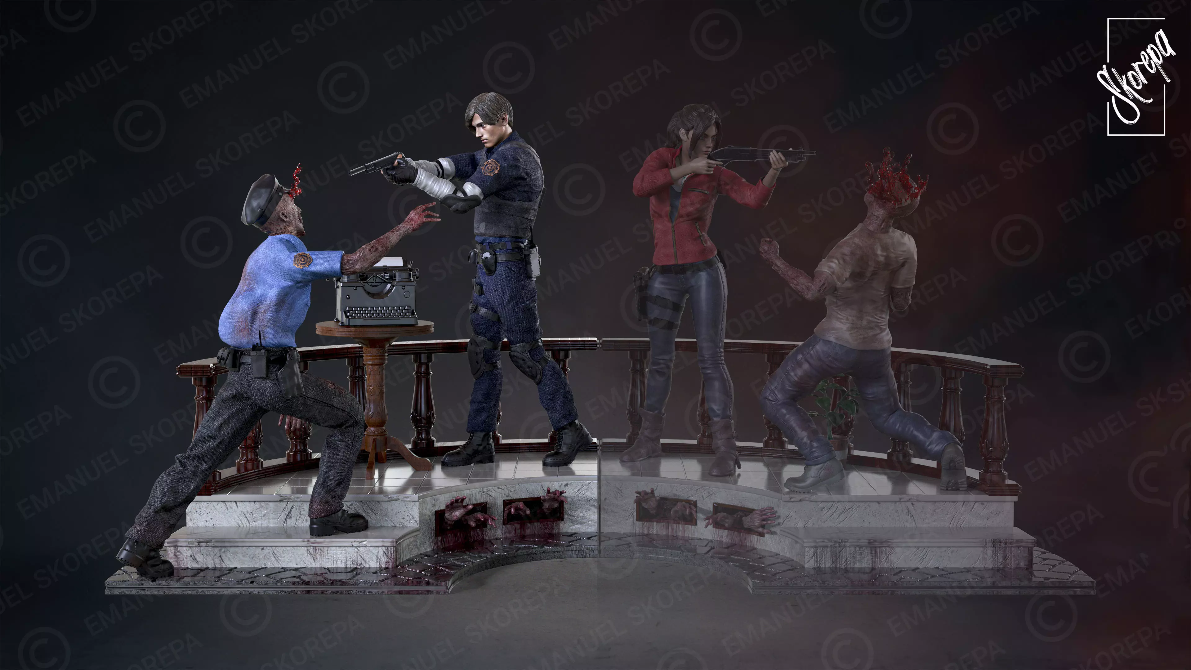 LEON KENNEDY RE2 DIORAM  3D print model_0