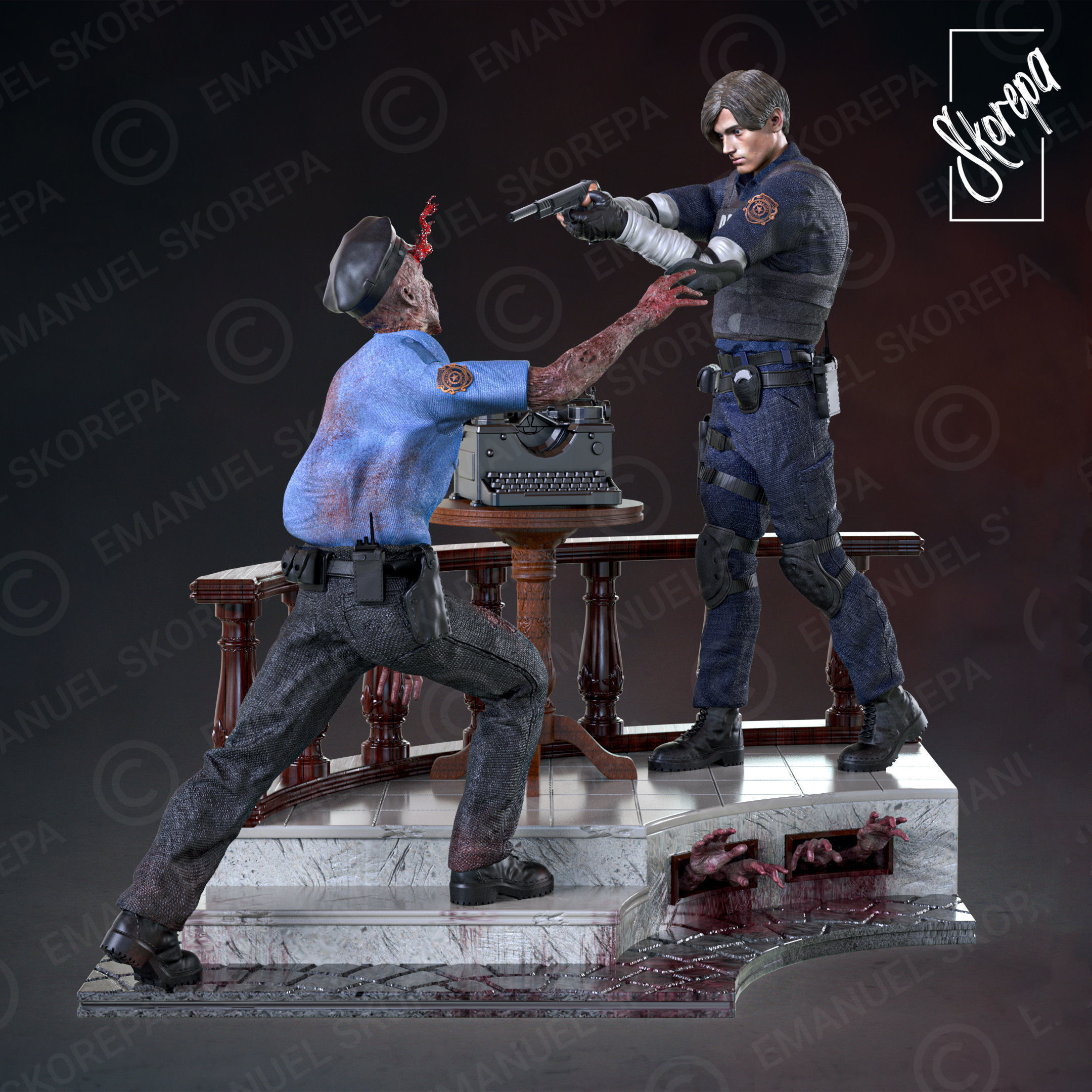LEON KENNEDY RE2 DIORAM  3D print model_1