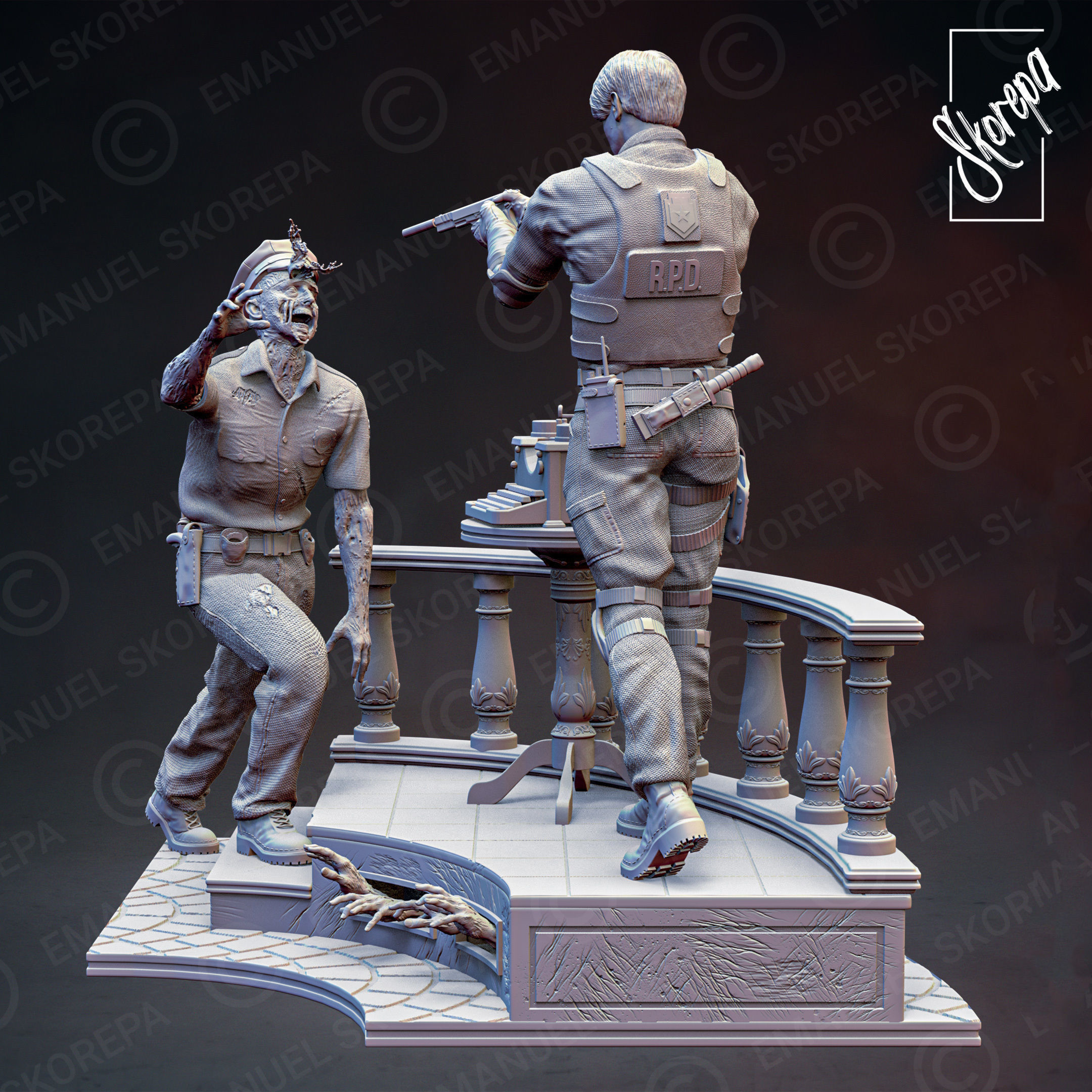 LEON KENNEDY RE2 DIORAM  3D print model_4