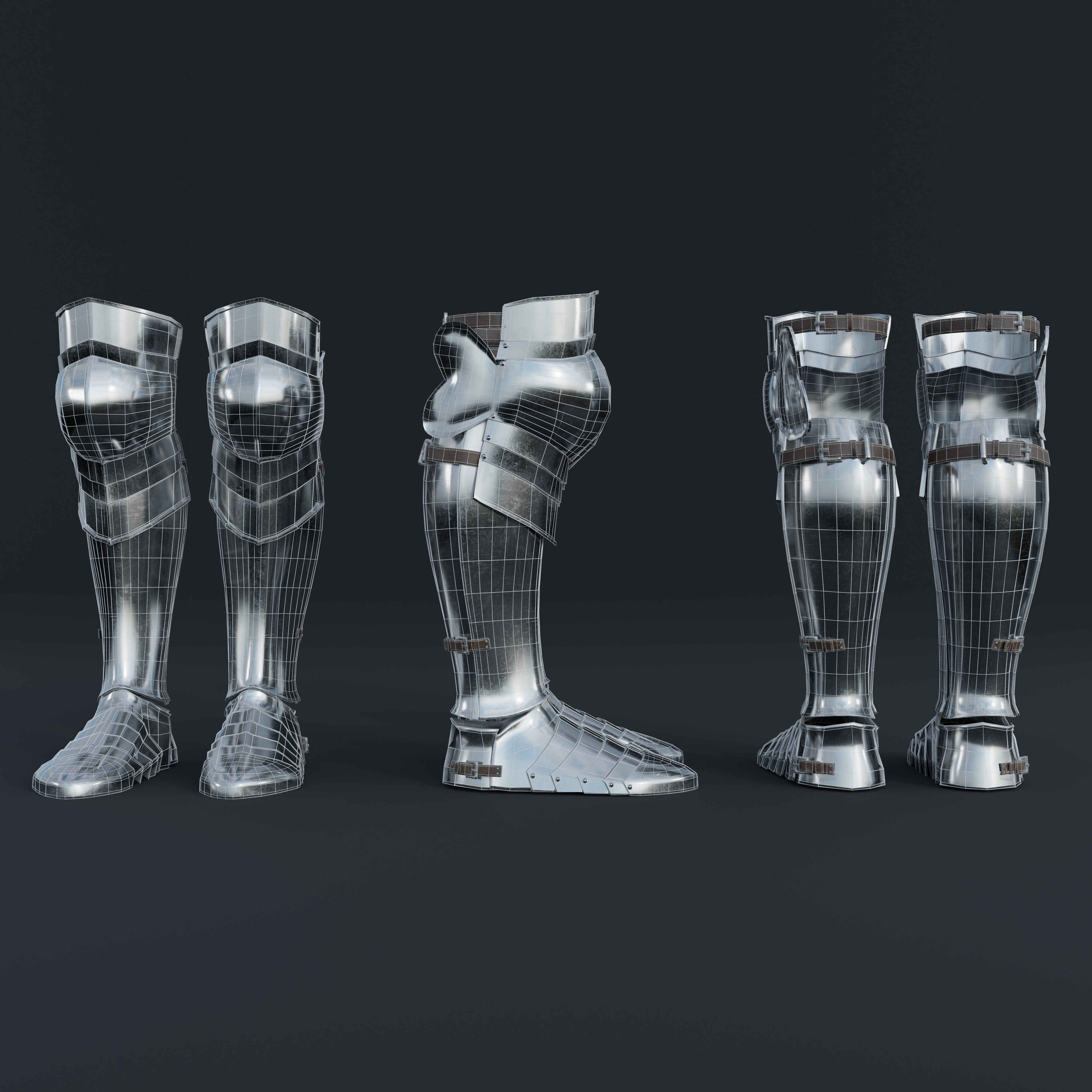 European Medieval Greaves with Sabatons-Solleretes Low-poly 3D model_3