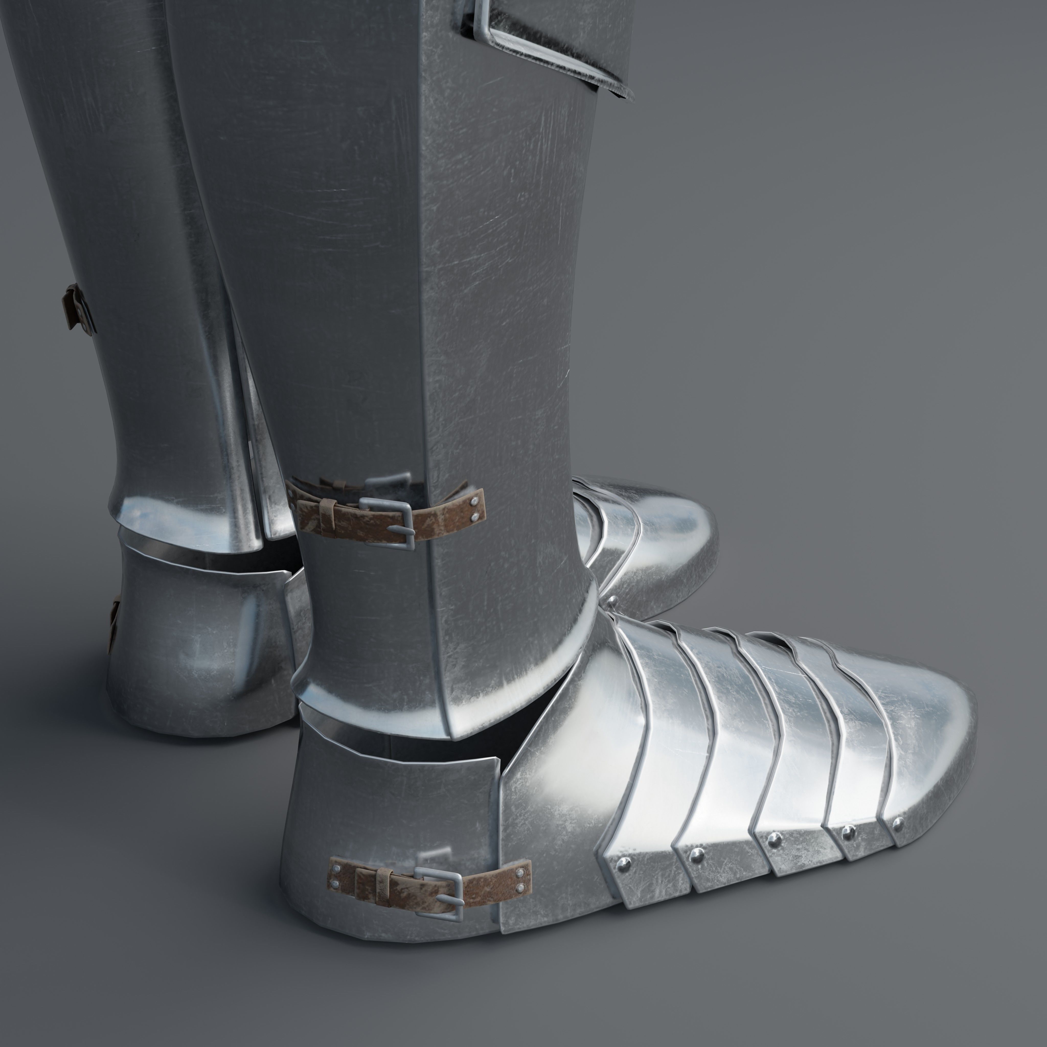 European Medieval Greaves with Sabatons-Solleretes Low-poly 3D model_4