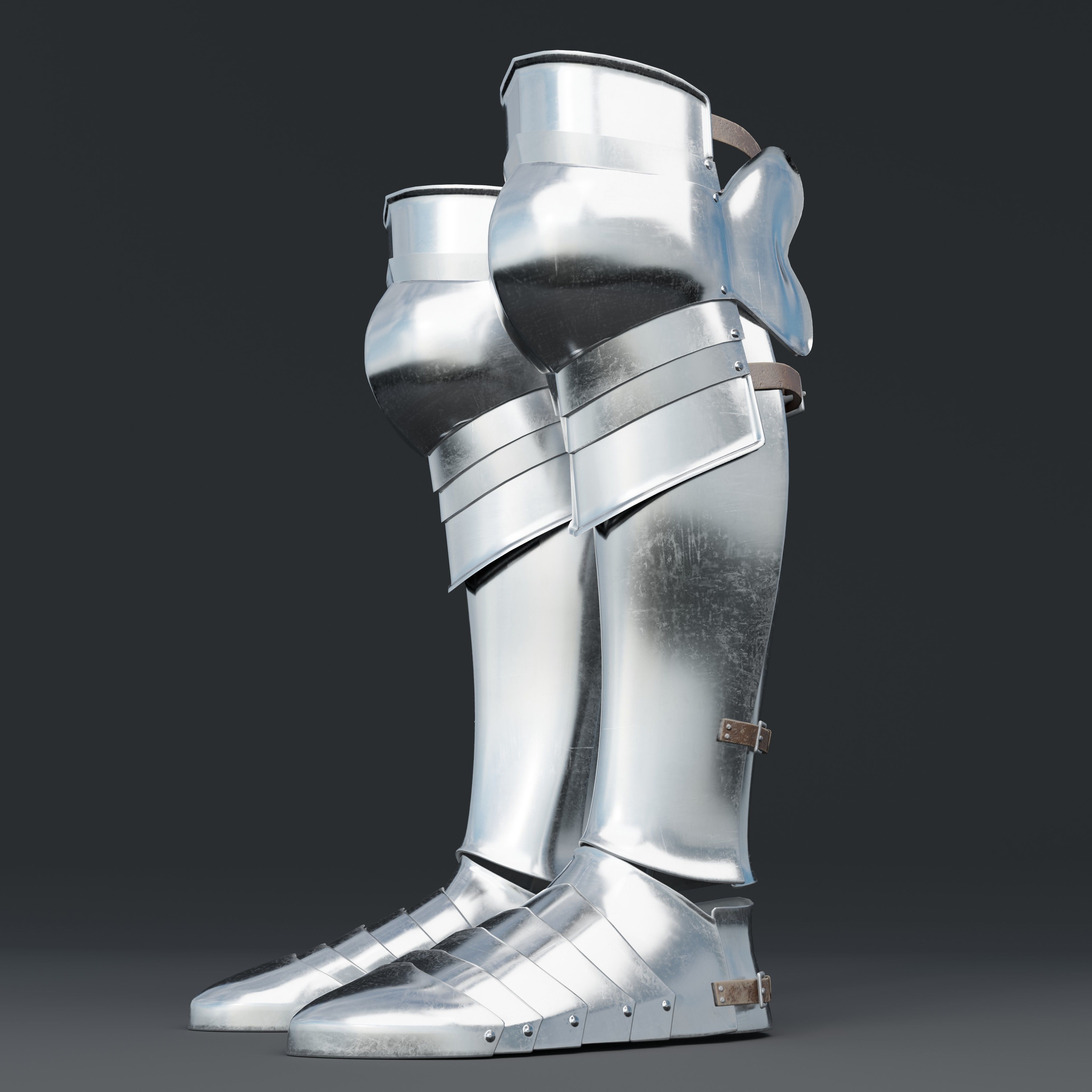 European Medieval Greaves with Sabatons-Solleretes Low-poly 3D model_6