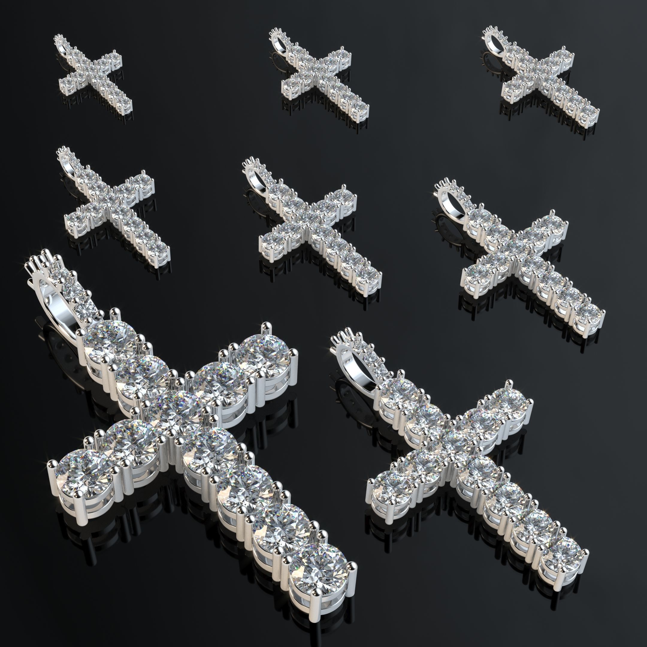 Diamond cross with diamond suspension 3D print model_1