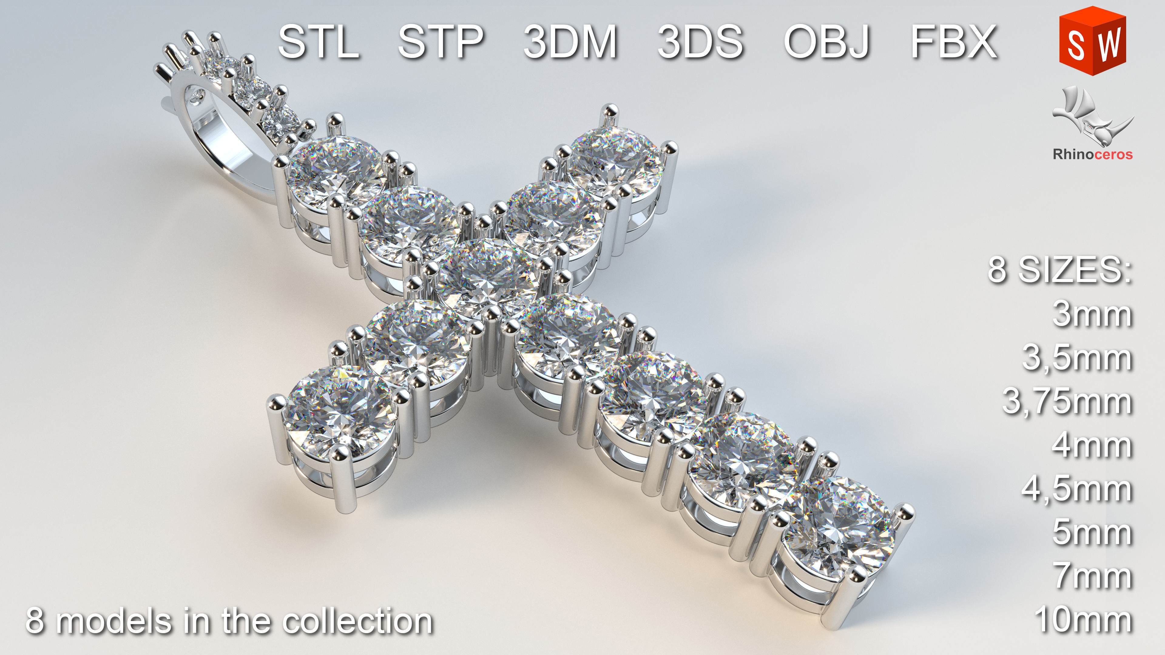 Diamond cross with diamond suspension 3D print model_5