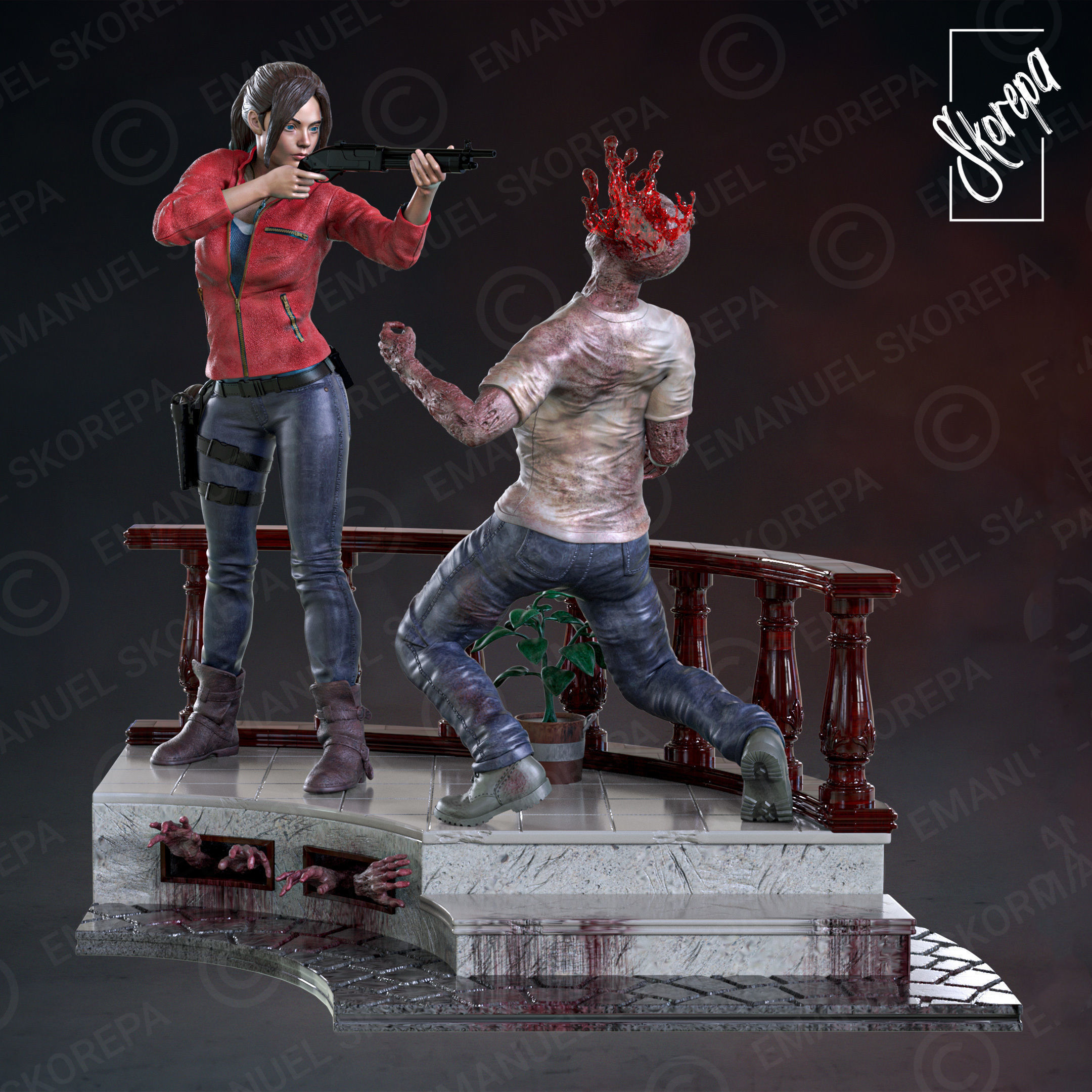 CLAIRE REDFIELD RE2 DIORAM  3D print model_1