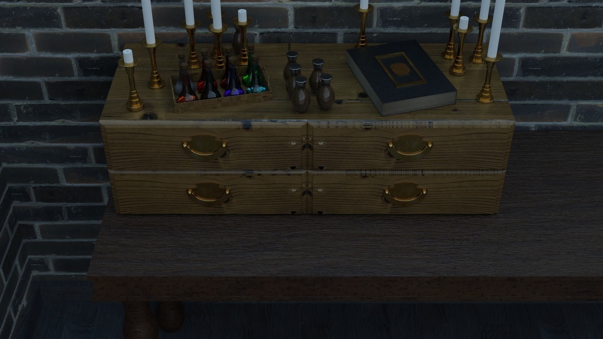 Potion or alchemy desktop drawers with assets 3D model_2